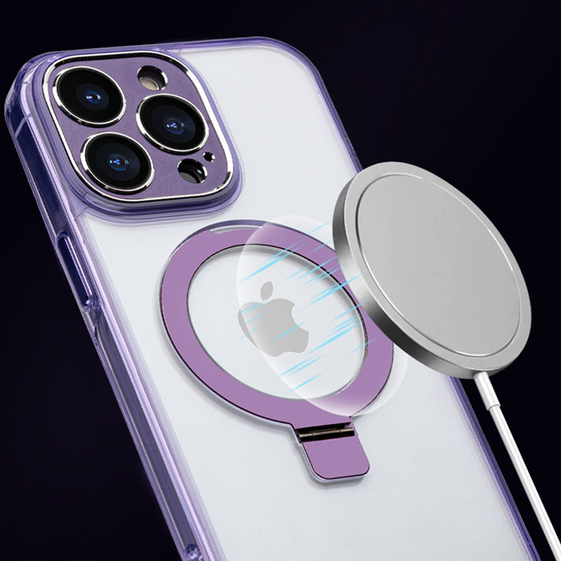 For iPhone 14 Pro Max Kickstand Case TPU+PC Phone Cover Compatible with MagSafe - Transparent Black