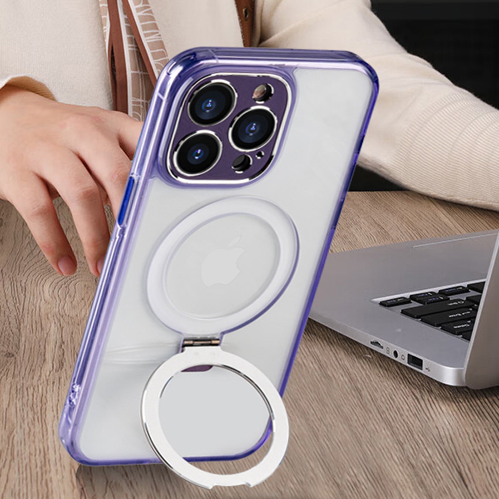 For iPhone 13 Pro Max 6.7 inch TPU+PC Case Compatible with MagSafe Phone Cover with Kickstand - Red