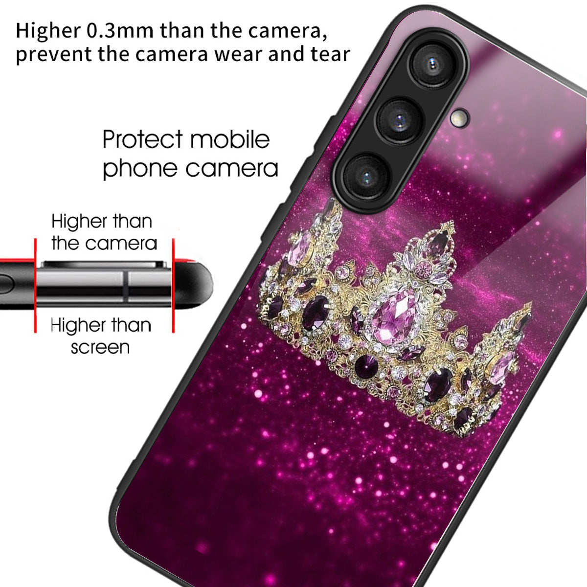 For Samsung Galaxy S24 Tempered Glass Back Case TPU Edge Phone Cover - Columns Crown