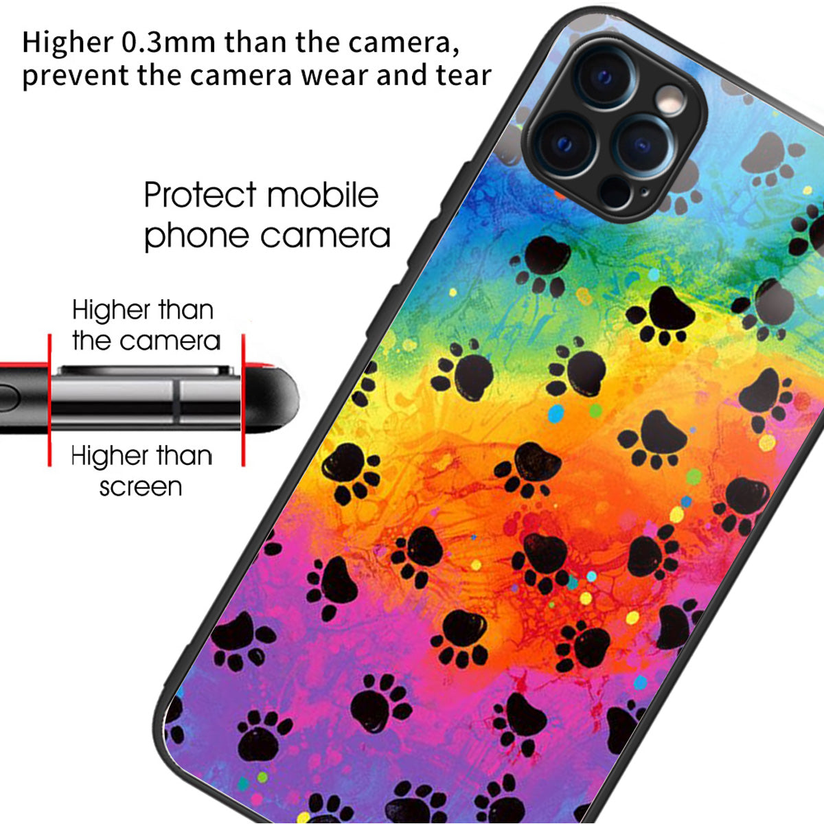 For iPhone 15 Pro Max Tempered Glass+TPU Case Pattern Printed Phone Cover - Footprint