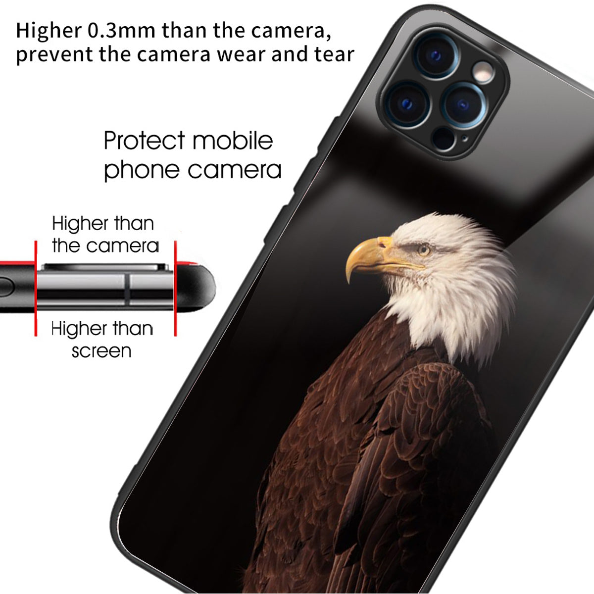 For iPhone 15 Pro Phone Case Pattern Printing Tempered Glass Back Cover - Eagle