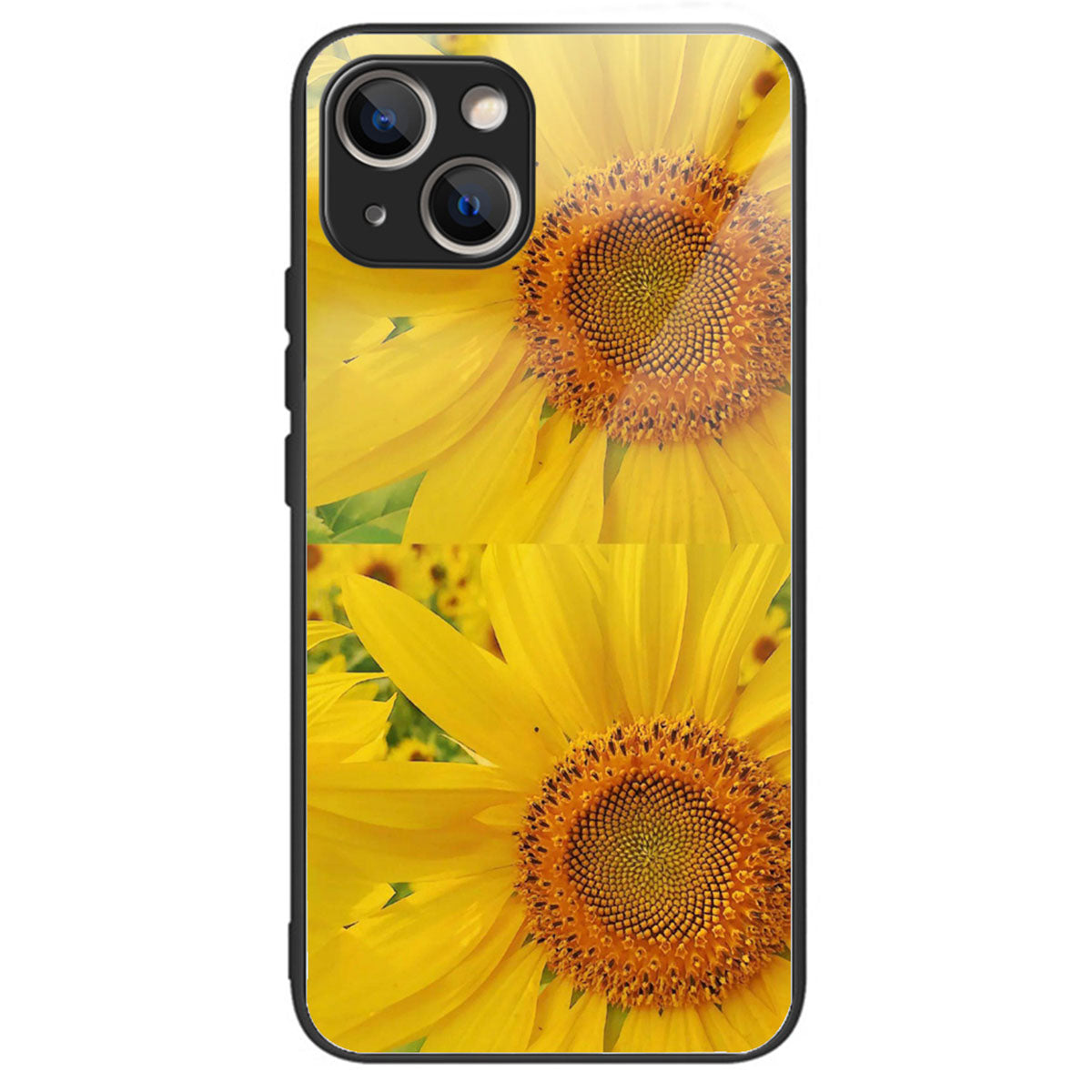 For iPhone 15 Tempered Glass Case Pattern Printing Phone Cover Drop-proof - Sunflower