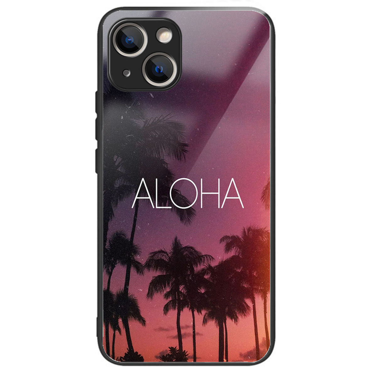 For iPhone 15 Plus Tempered Glass Case TPU Edge Phone Protective Cover - ALOHA