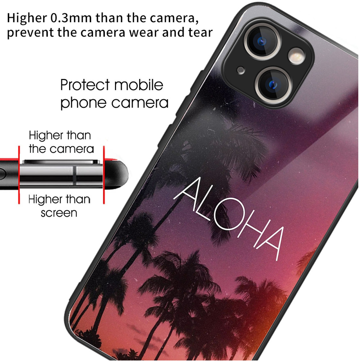 For iPhone 15 Plus Tempered Glass Case TPU Edge Phone Protective Cover - ALOHA