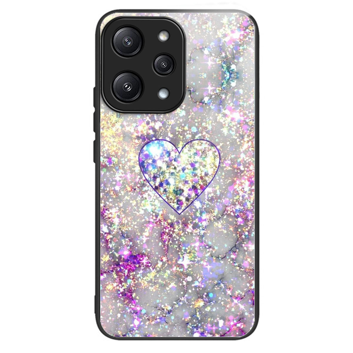 For Xiaomi Redmi 12 5G (Global) / Poco M6 Pro 5G Phone Case TPU Frame Tempered Glass Back Cover - Brilliant Heart