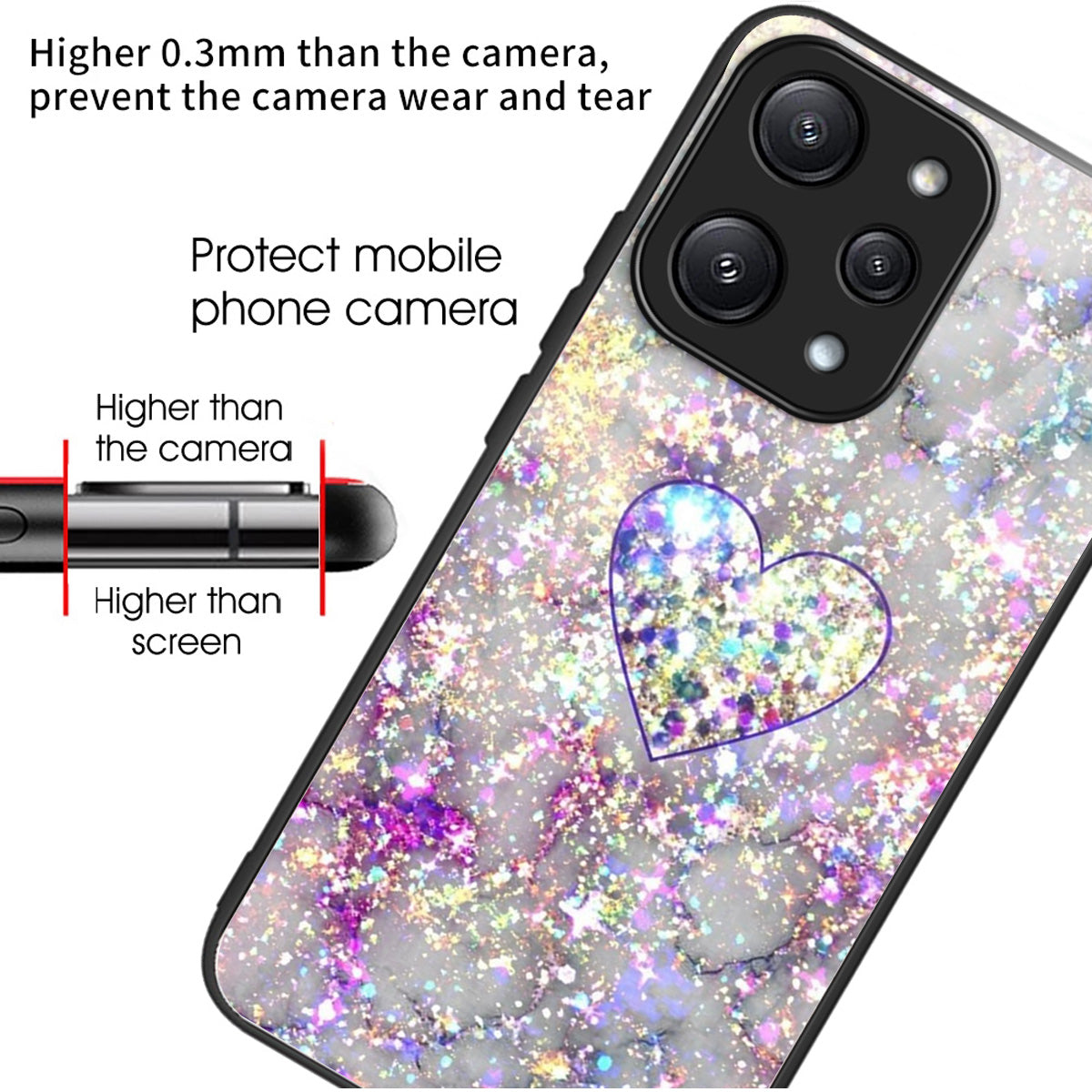 For Xiaomi Redmi 12 5G (Global) / Poco M6 Pro 5G Phone Case TPU Frame Tempered Glass Back Cover - Brilliant Heart