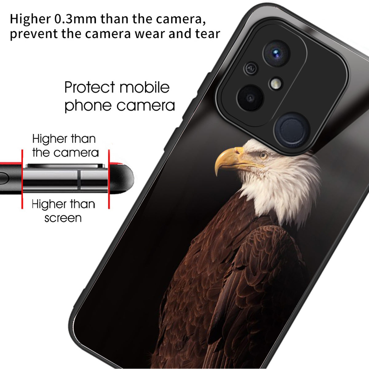 For Xiaomi Redmi 12C 4G Tempered Glass Case Pattern Printing Shockproof Phone Cover -  Eagle