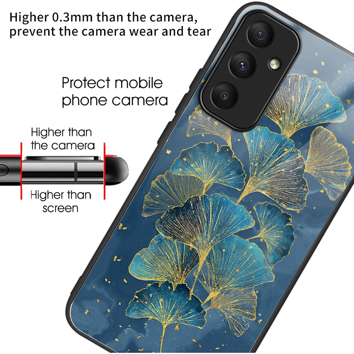 For Samsung Galaxy A35 5G Phone Case Drop-proof Tempered Glass Cover - Ginkgo Leaves