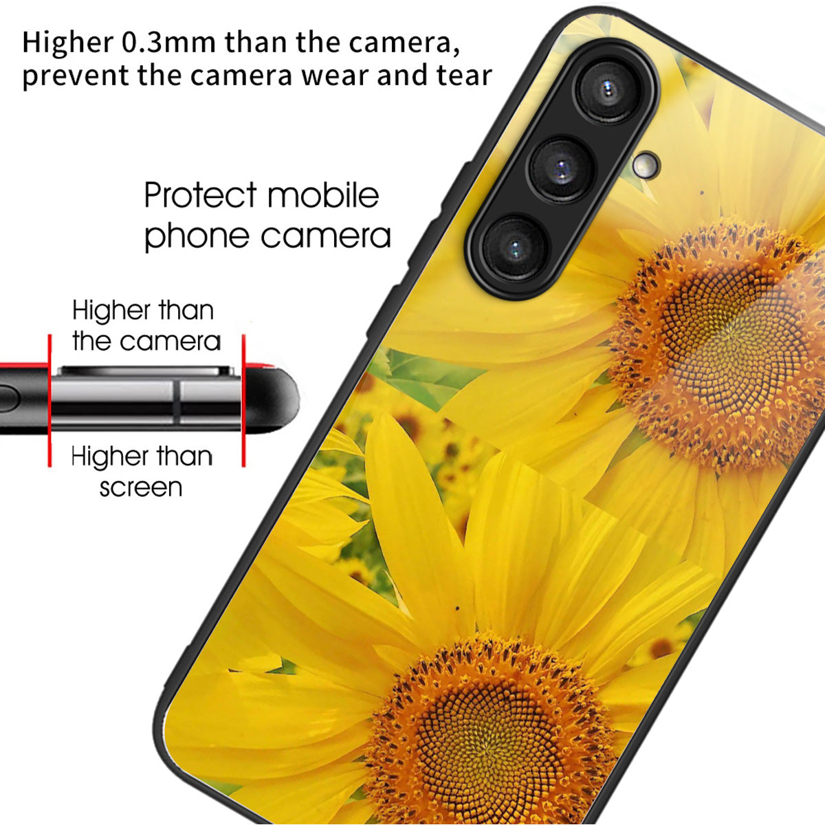 For Samsung Galaxy S24 Tempered Glass Case TPU Frame Cover Pattern Printing - Sunflower