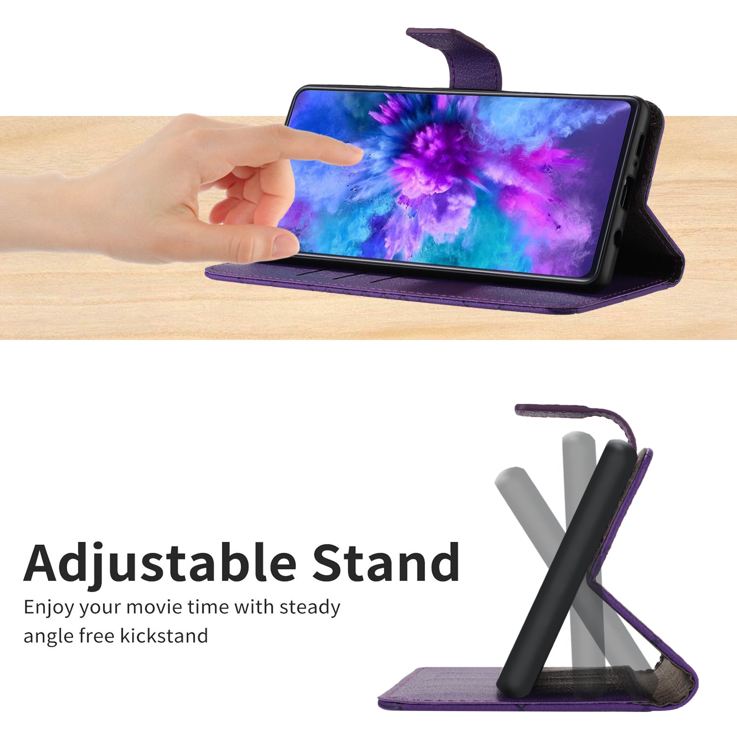HT06 For ZTE Libero 5G IV Case PU Leather+TPU Litchi Texture Phone Stand Cover - Dark Purple