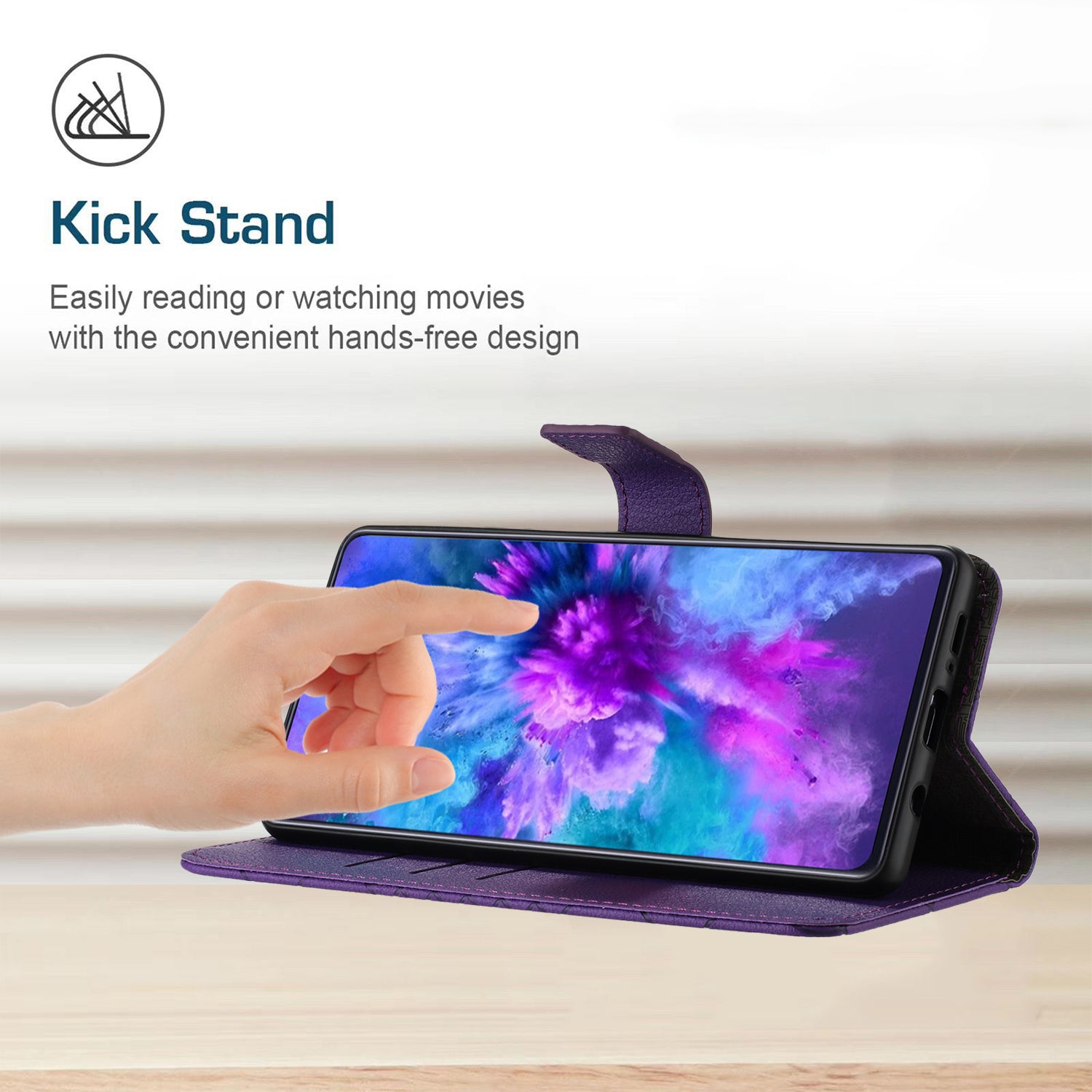 HT06 For ZTE Libero 5G IV Case PU Leather+TPU Litchi Texture Phone Stand Cover - Dark Purple