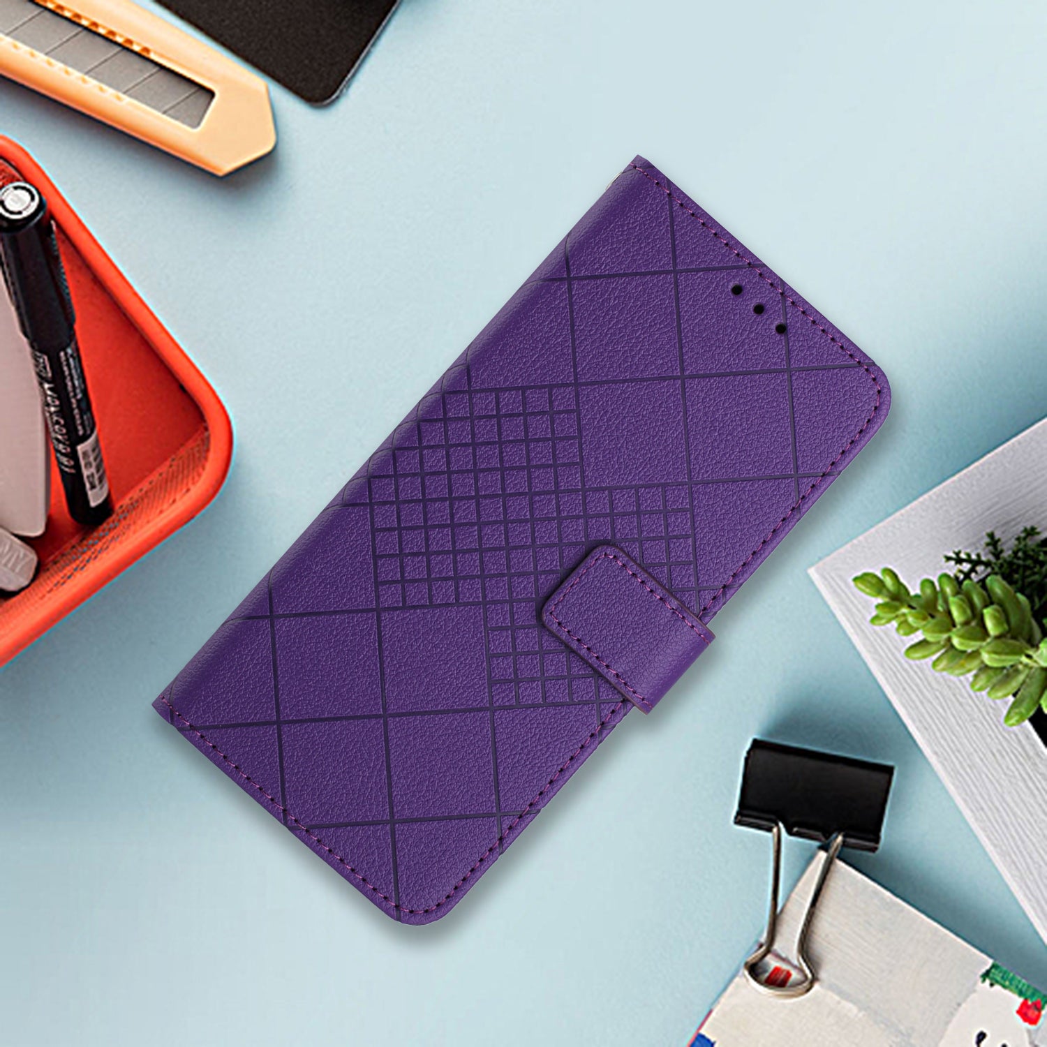 HT06 For ZTE Libero 5G IV Case PU Leather+TPU Litchi Texture Phone Stand Cover - Dark Purple