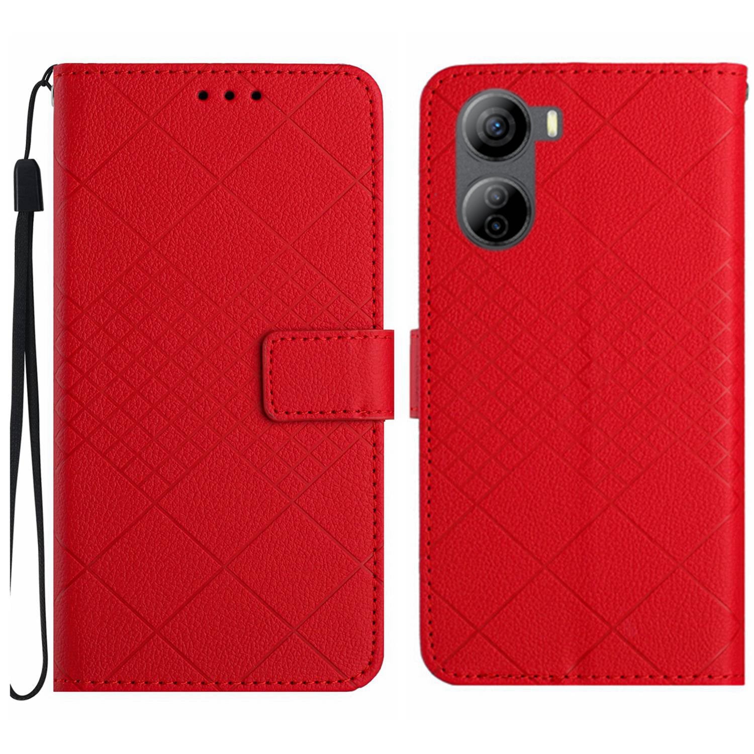 HT06 For ZTE Libero 5G IV Case PU Leather+TPU Litchi Texture Phone Stand Cover - Dark Purple