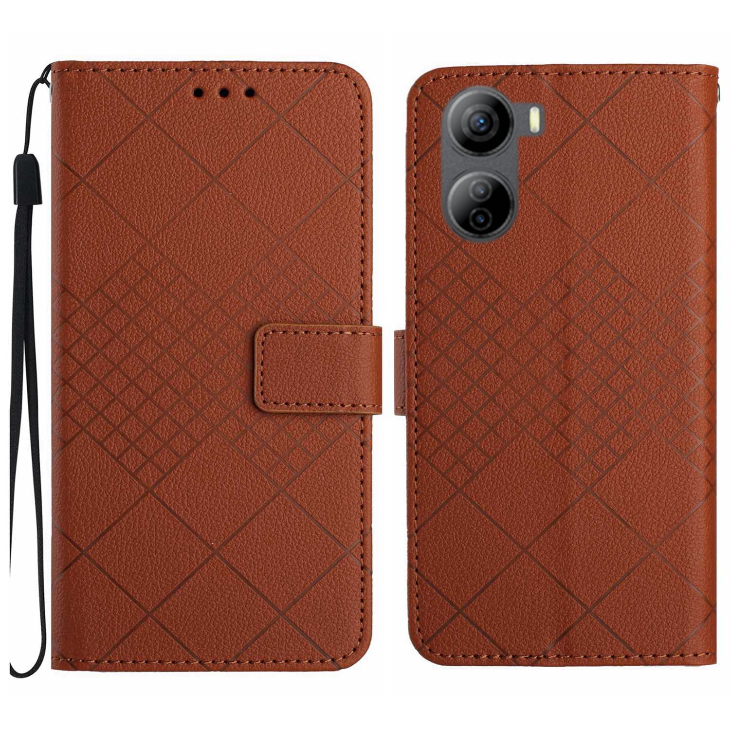 HT06 For ZTE Libero 5G IV Case PU Leather+TPU Litchi Texture Phone Stand Cover - Dark Purple