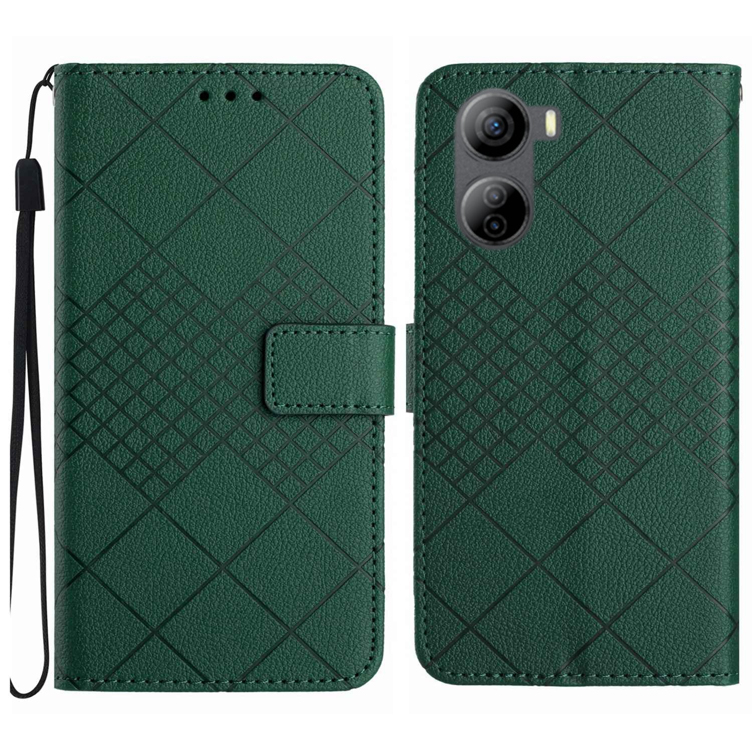HT06 For ZTE Libero 5G IV Case PU Leather+TPU Litchi Texture Phone Stand Cover - Dark Purple