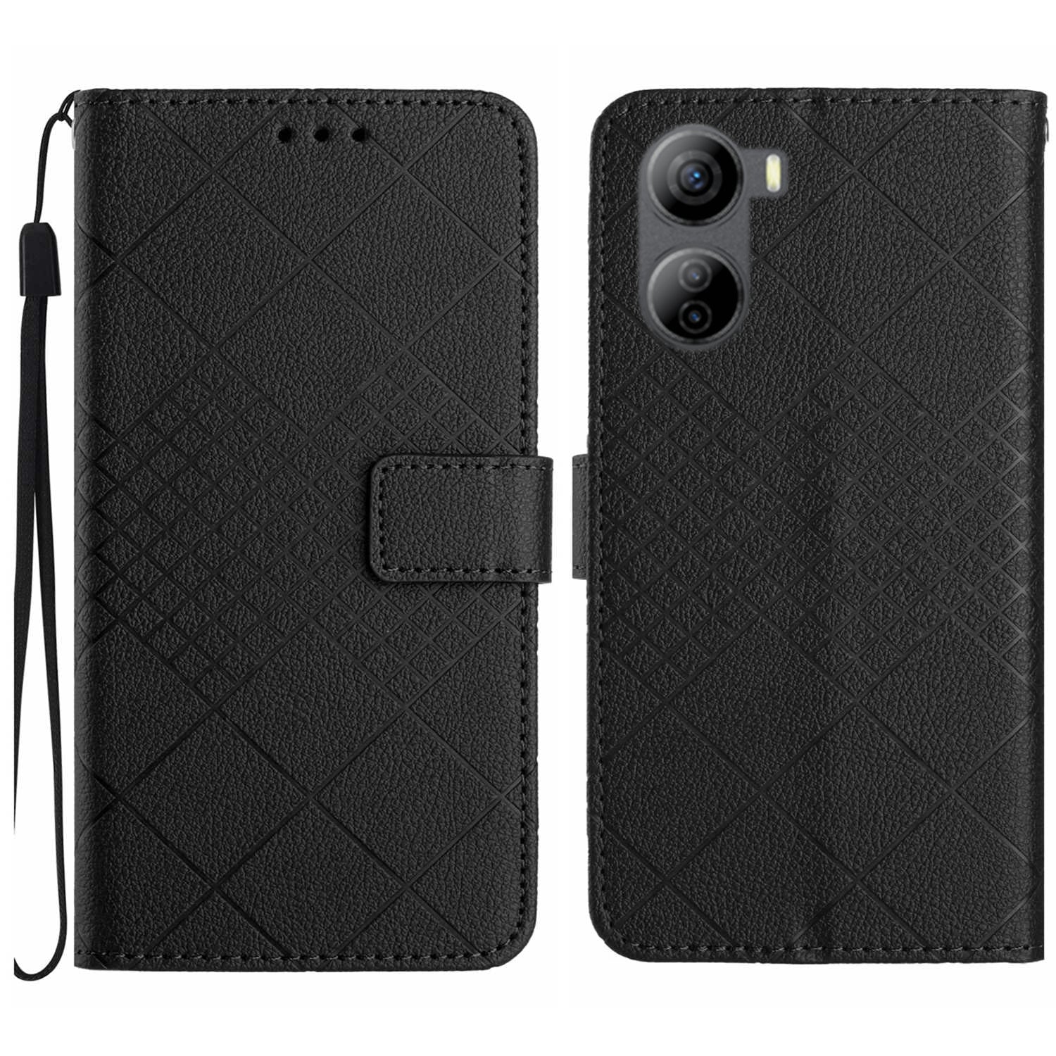 HT06 For ZTE Libero 5G IV Case PU Leather+TPU Litchi Texture Phone Stand Cover - Dark Purple