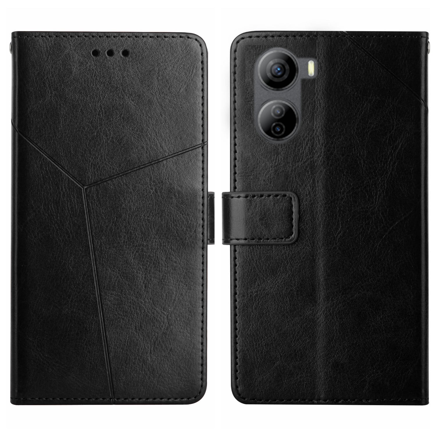 HT01 For ZTE Libero 5G IV Case Imprint PU Leather+TPU Phone Wallet Cover - Black