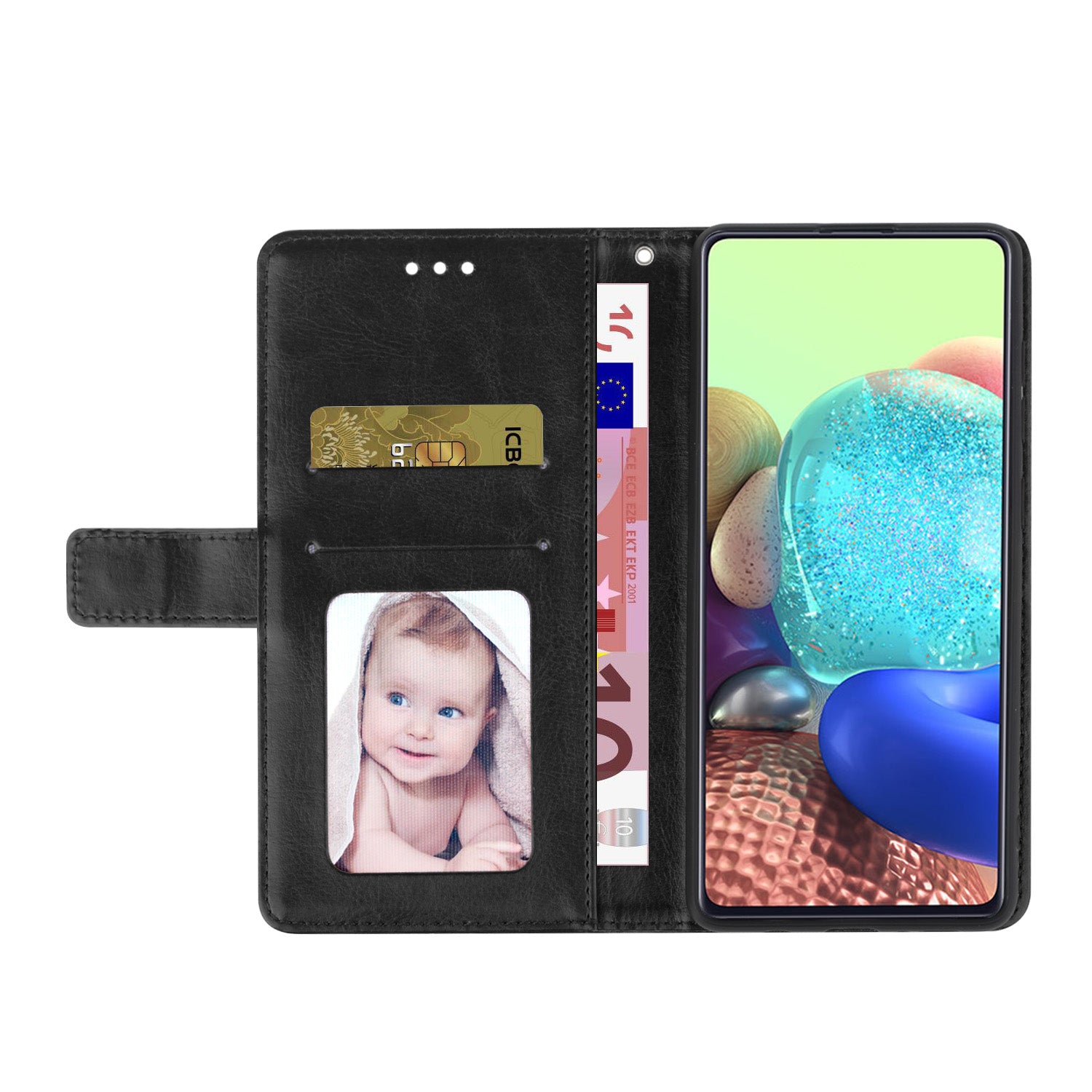 HT01 For ZTE Libero 5G IV Case Imprint PU Leather+TPU Phone Wallet Cover - Black