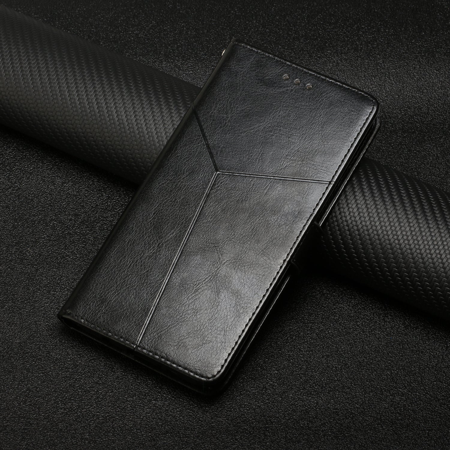 HT01 For ZTE Libero 5G IV Case Imprint PU Leather+TPU Phone Wallet Cover - Black