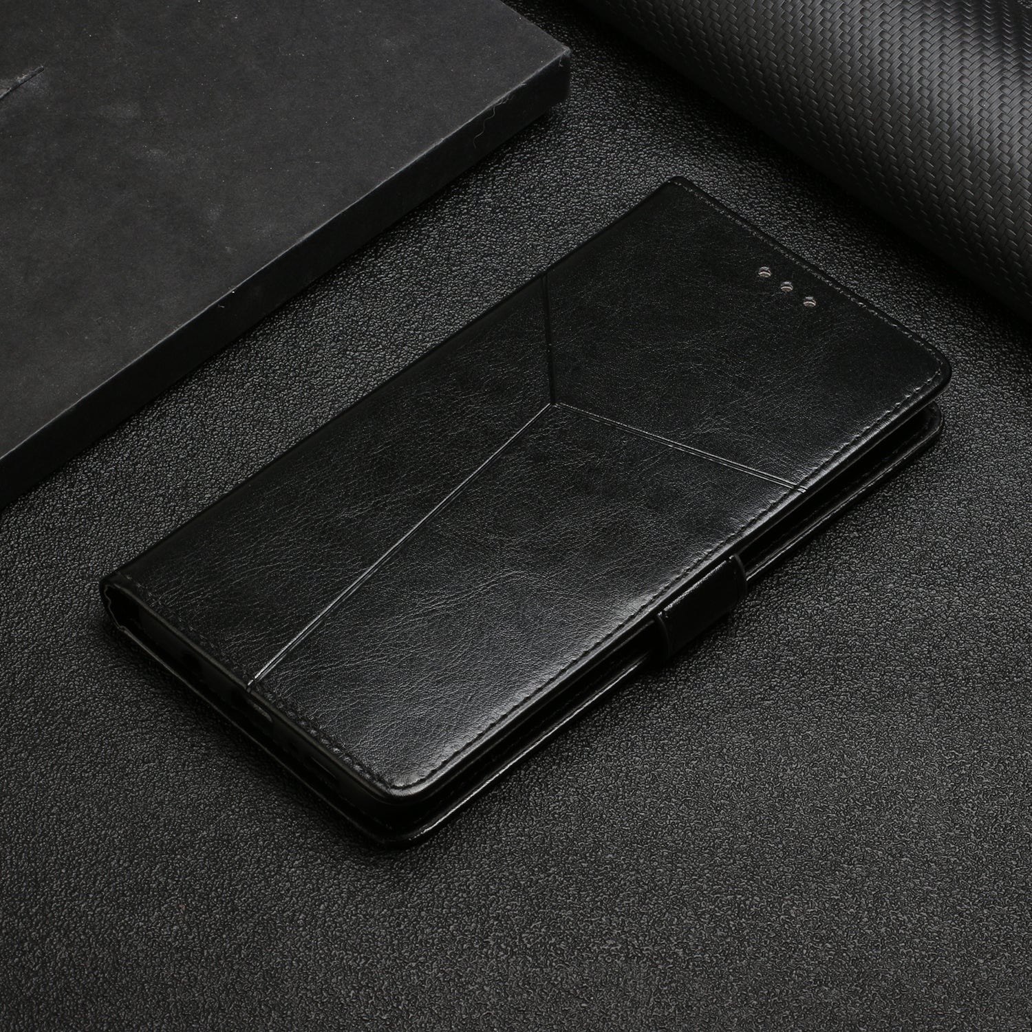 HT01 For ZTE Libero 5G IV Case Imprint PU Leather+TPU Phone Wallet Cover - Black