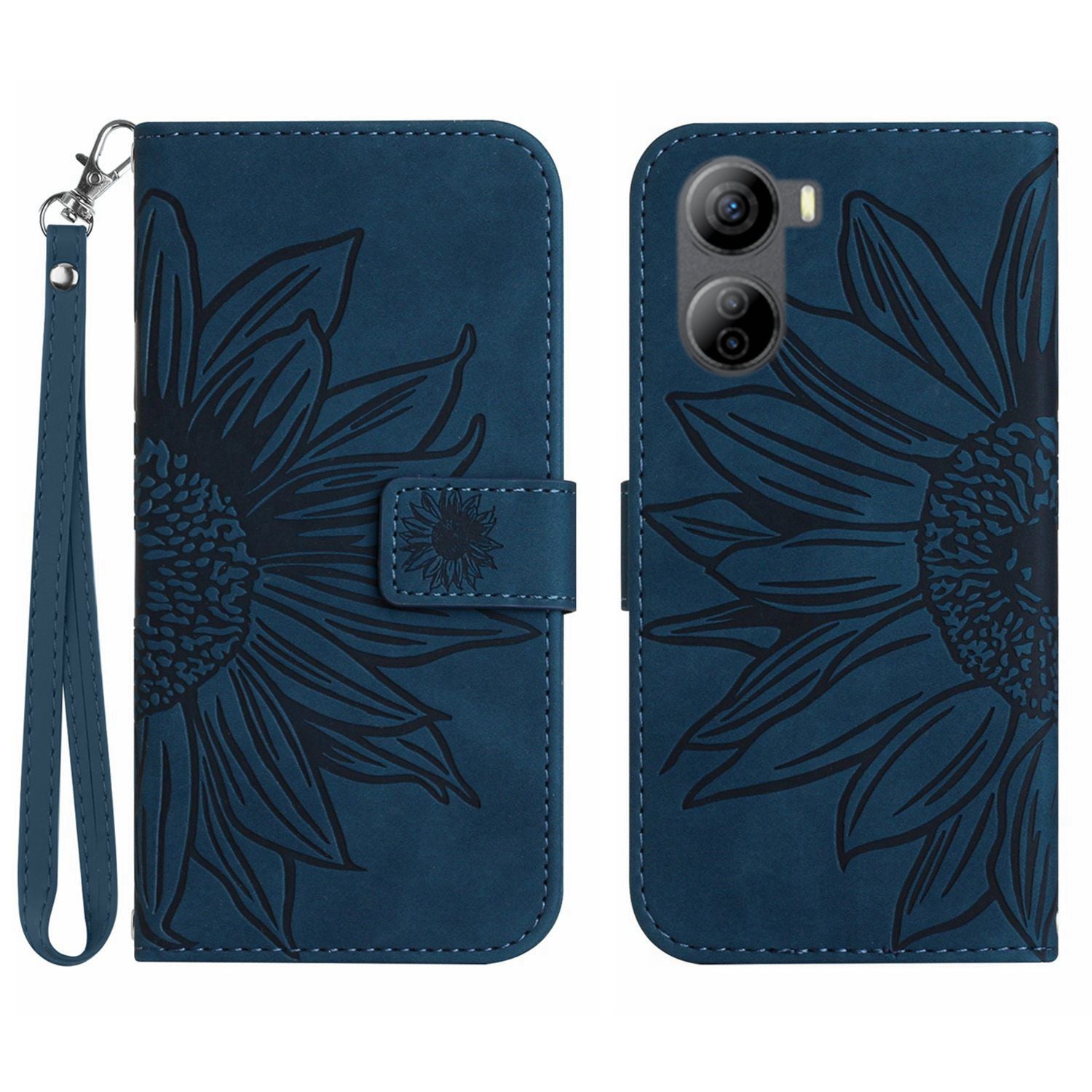 HT04 For ZTE Libero 5G IV Sunflower Series Phone Case Leather Wallet Cover with Hand Strap - Wine Red