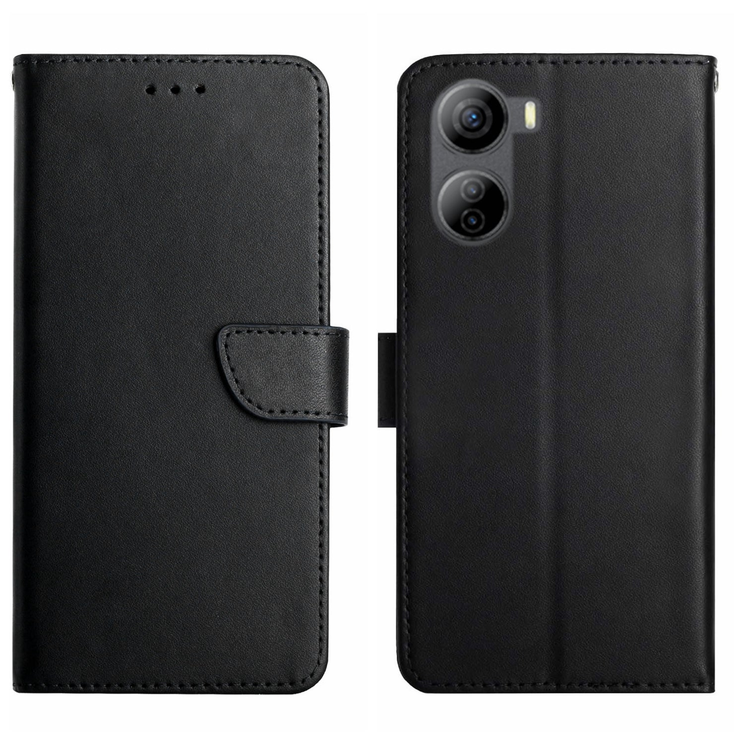 HT02 For ZTE Libero 5G IV Genuine Cow Leather Wallet Case Flip Phone Cover - Black