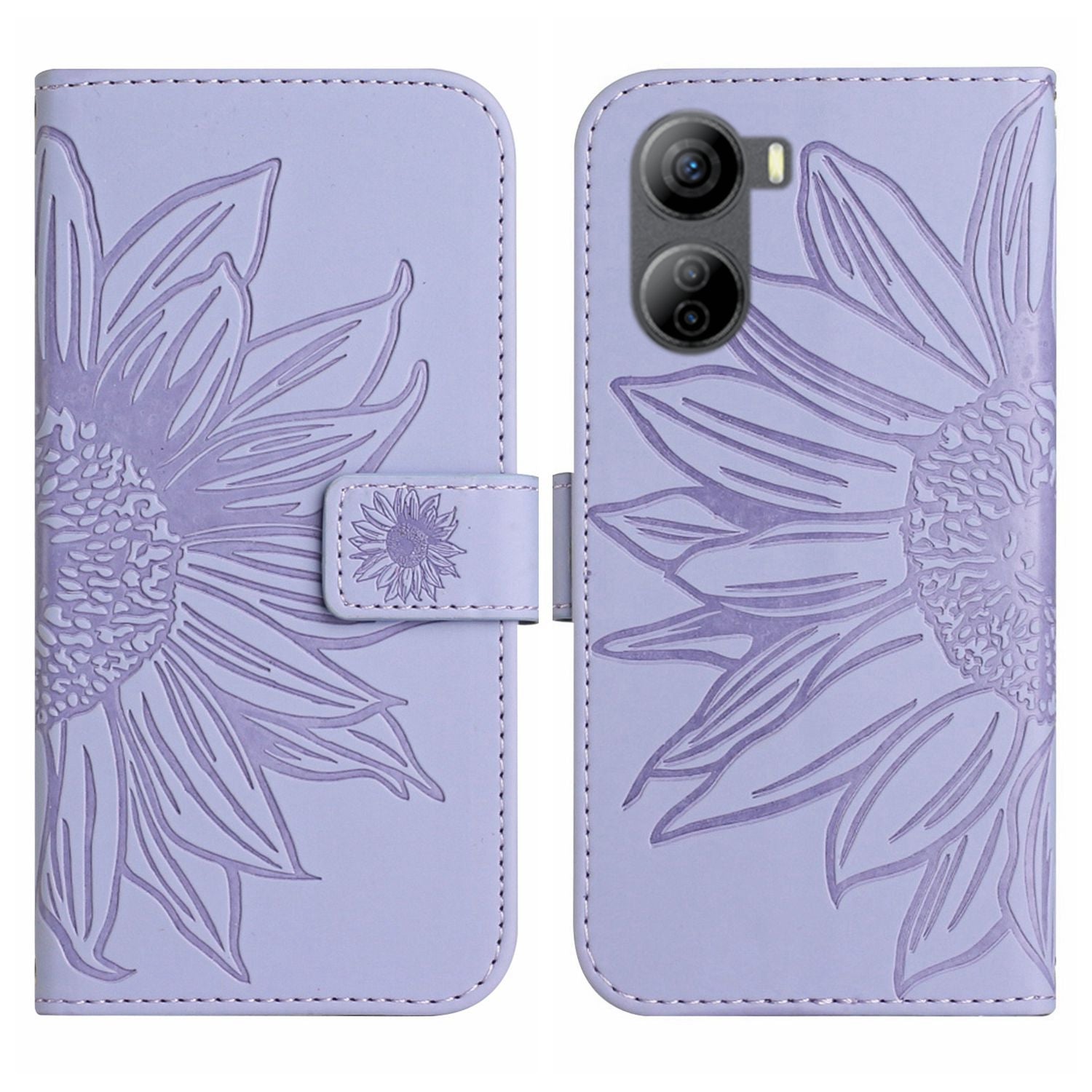 HT04 For ZTE Libero 5G IV Case Sunflower Imprint Phone Wallet Cover with Shoulder Strap - Light Purple