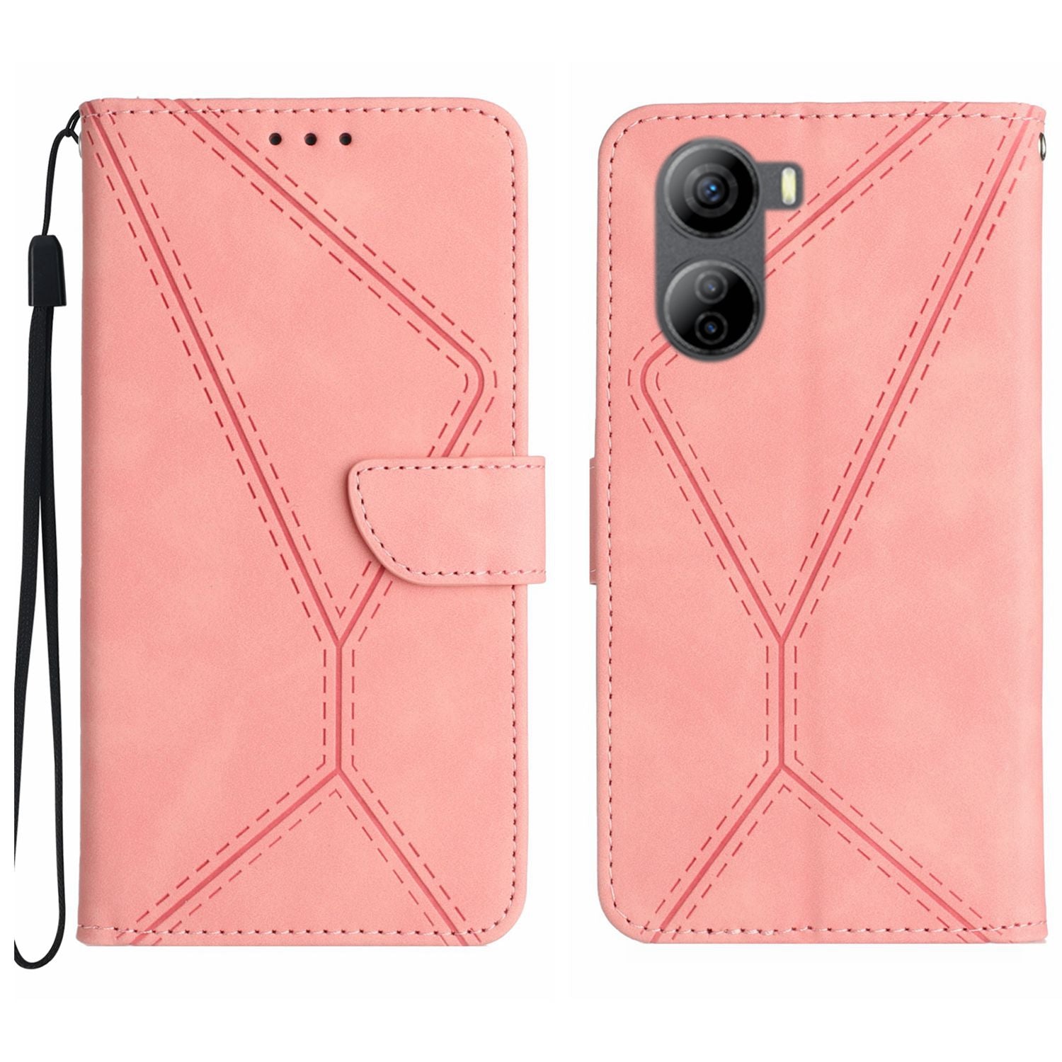 HT05 For ZTE Libero 5G IV Case Leather Splicing Imprinted Line Phone Wallet Cover - Pink