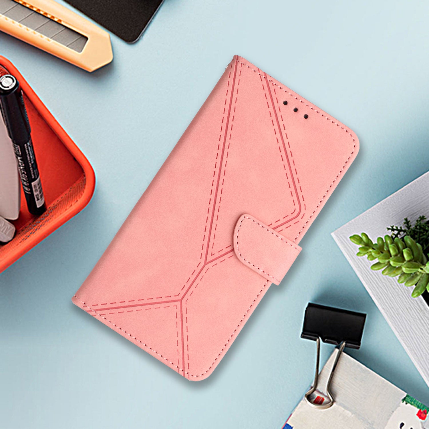 HT05 For ZTE Libero 5G IV Case Leather Splicing Imprinted Line Phone Wallet Cover - Pink