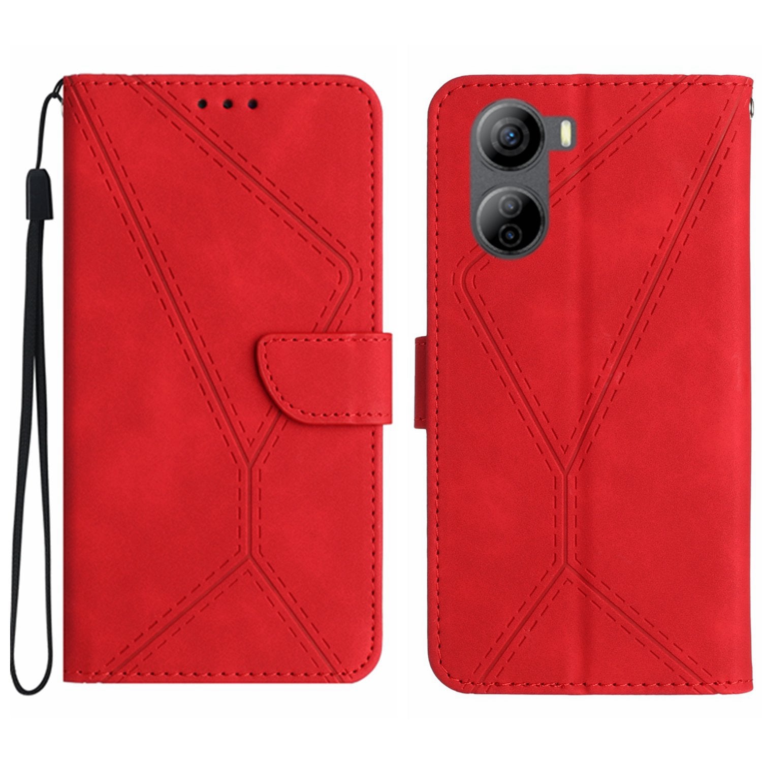 HT05 For ZTE Libero 5G IV Case Leather Splicing Imprinted Line Phone Wallet Cover - Pink
