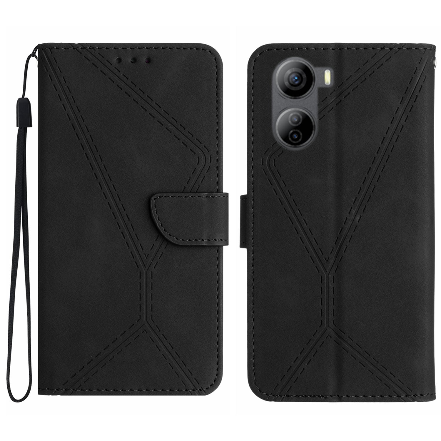 HT05 For ZTE Libero 5G IV Case Leather Splicing Imprinted Line Phone Wallet Cover - Pink