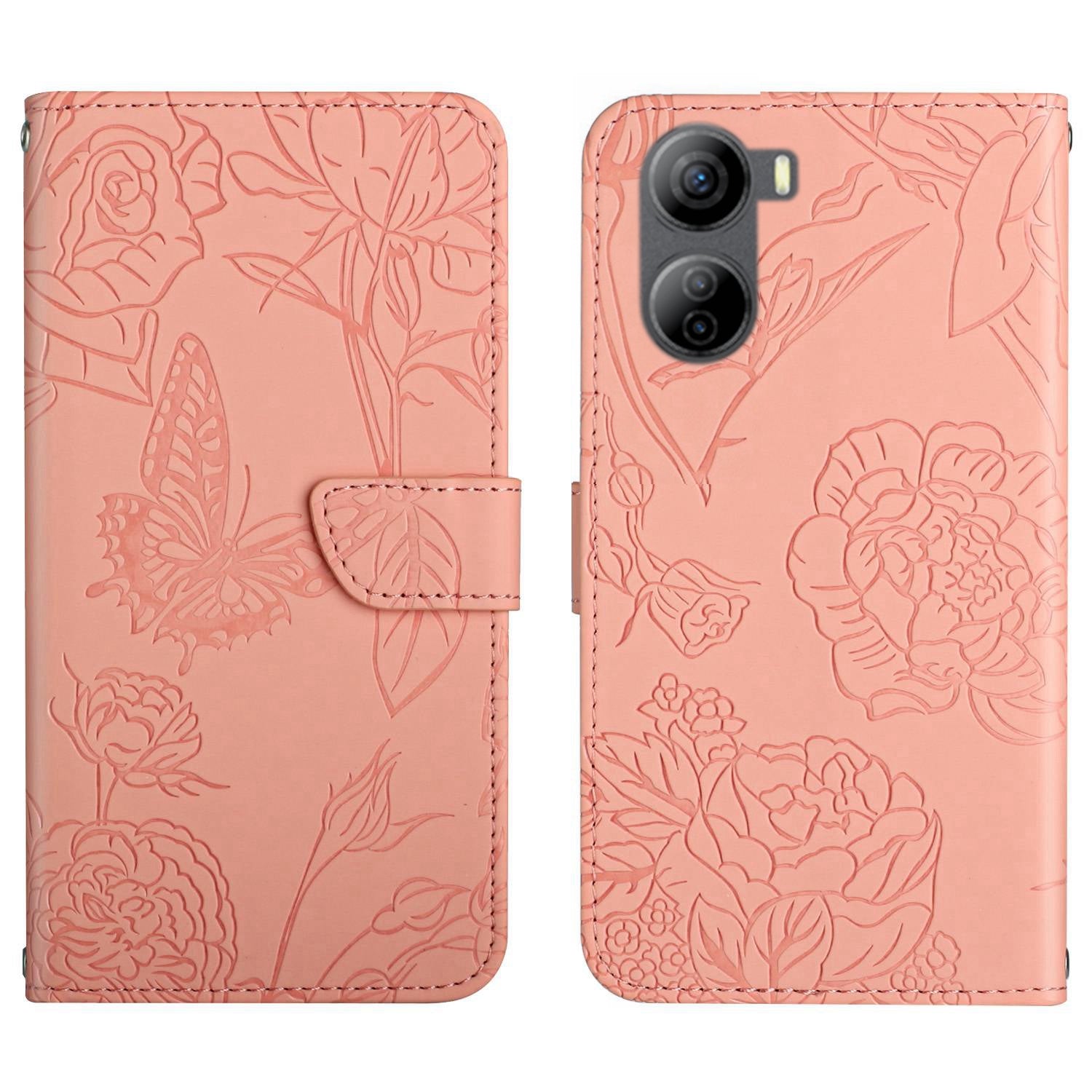 HT03 For ZTE Libero 5G IV Case Imprinted Leather Wallet Phone Cover with Long Strap - Black