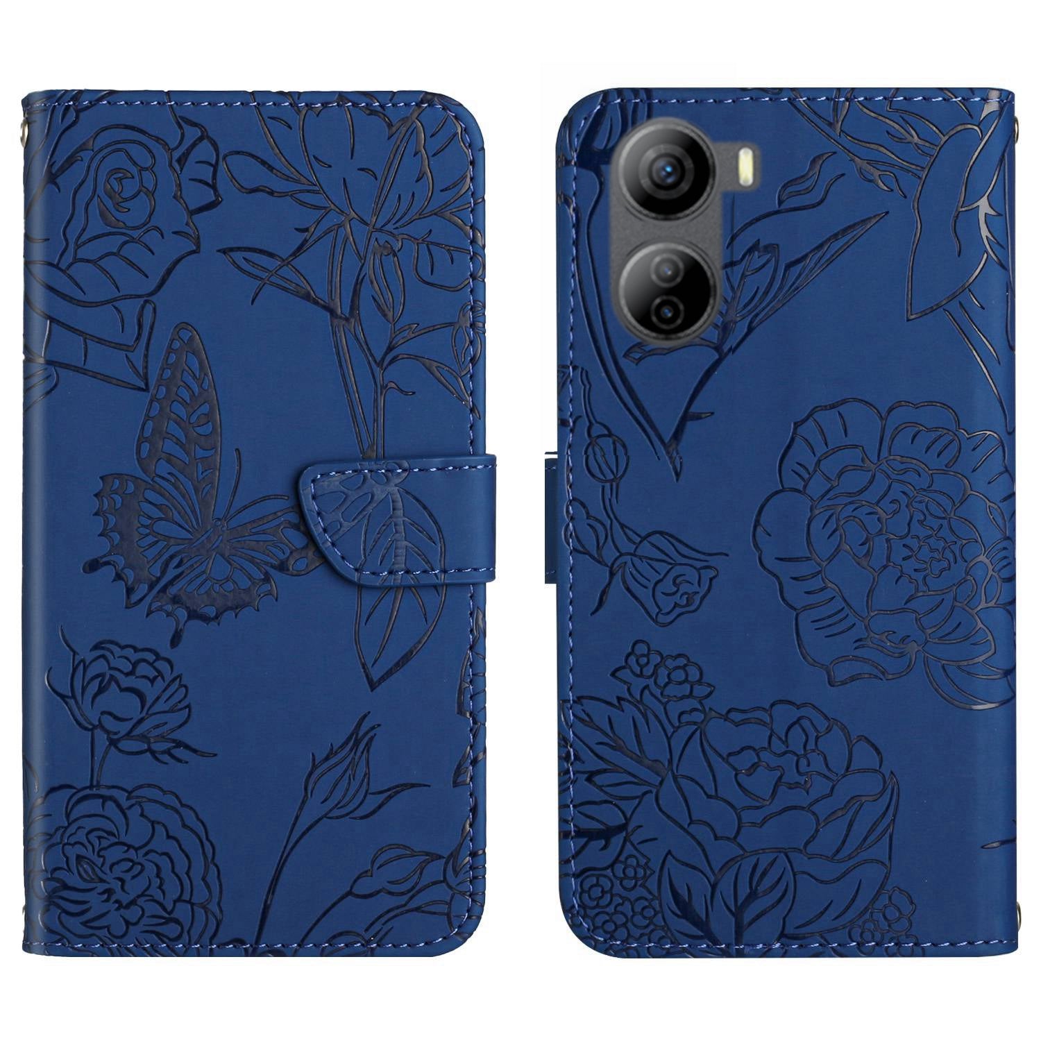 HT03 For ZTE Libero 5G IV Case Imprinted Leather Wallet Phone Cover with Long Strap - Black