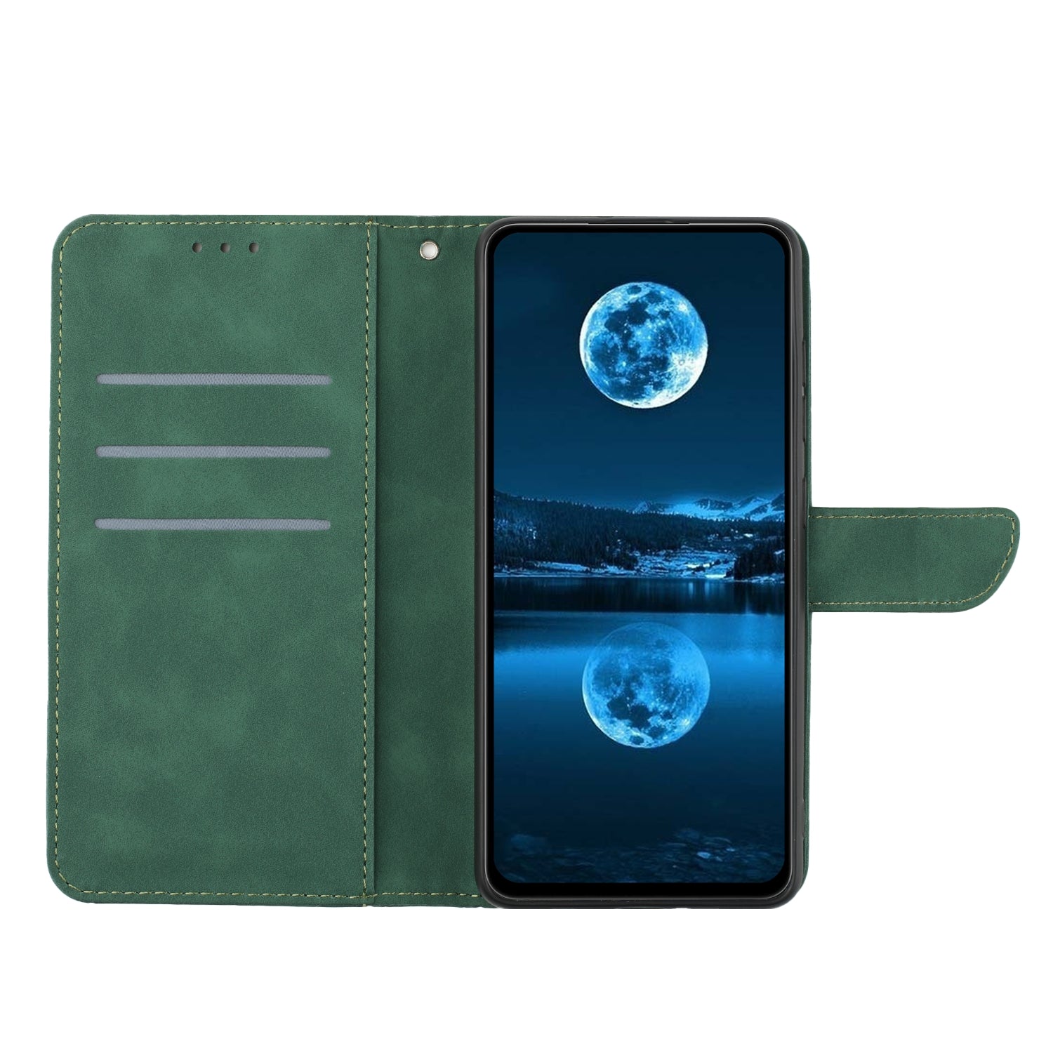 HT05 For Honor X8b 4G Magnetic Phone Case Leather Imprinted Line Cover with Wrist Strap - Green