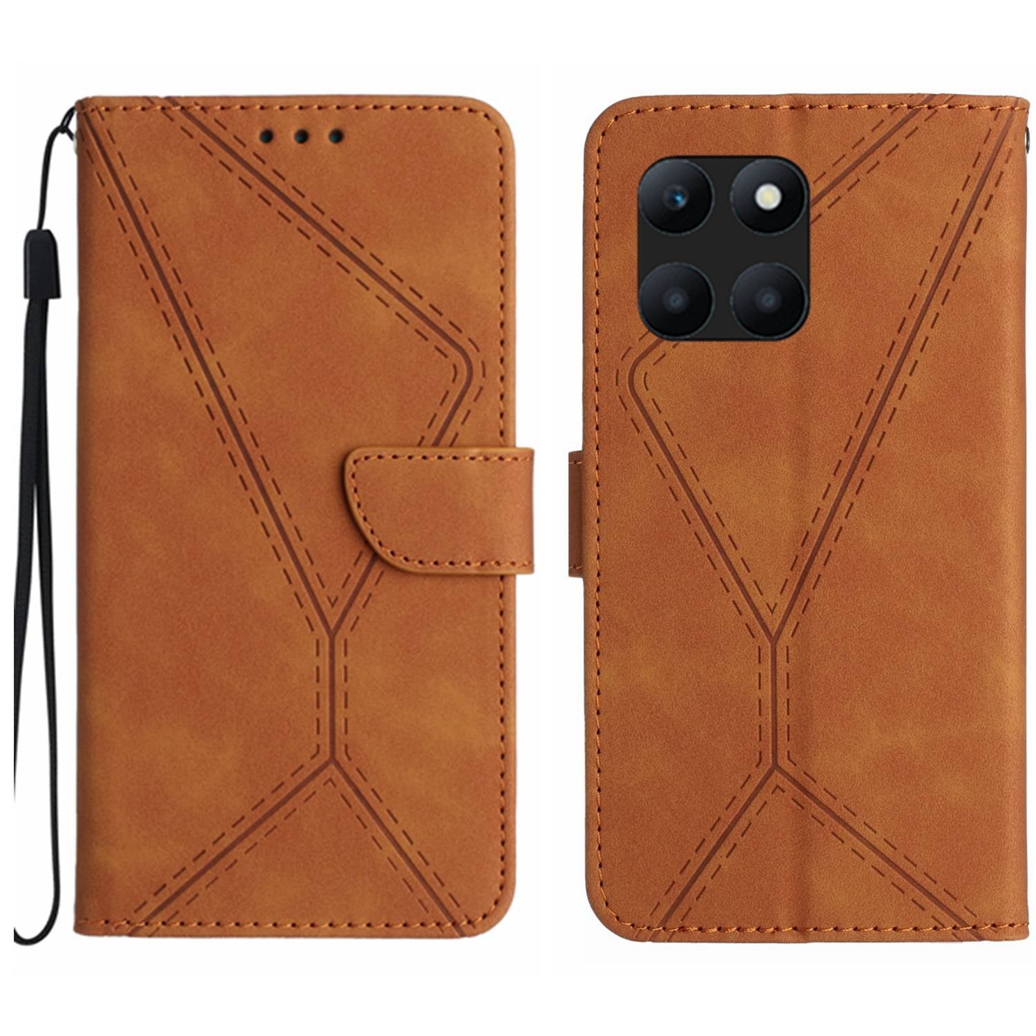 HT05 For Honor X8b 4G Magnetic Phone Case Leather Imprinted Line Cover with Wrist Strap - Green