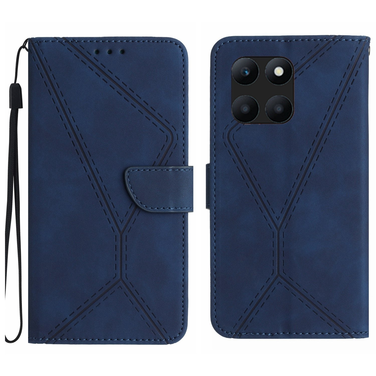 HT05 For Honor X8b 4G Magnetic Phone Case Leather Imprinted Line Cover with Wrist Strap - Green