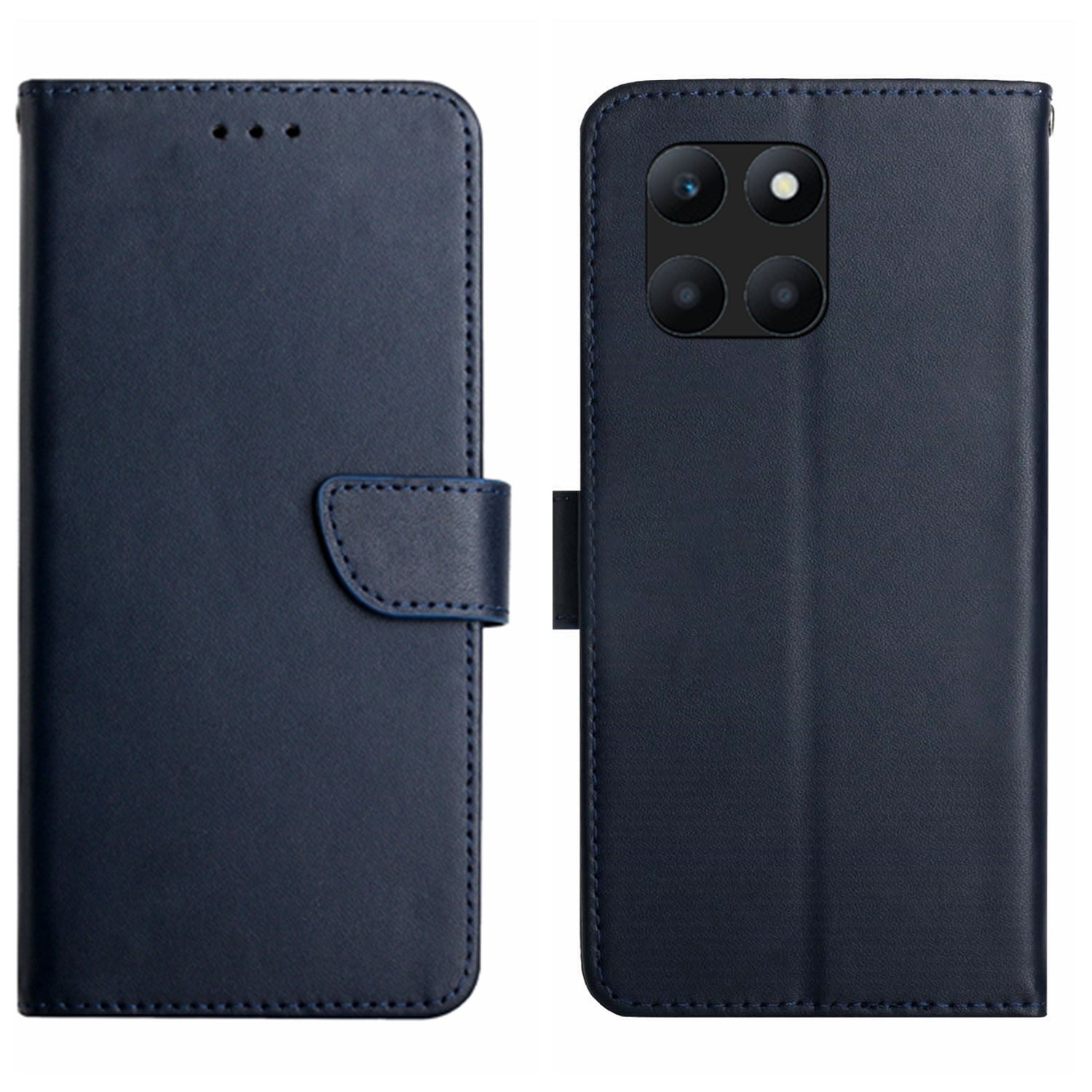 HT02 For Honor X8b 4G Wallet Phone Case Genuine Cow Leather with Viewing Stand Nappa Texture - Blue