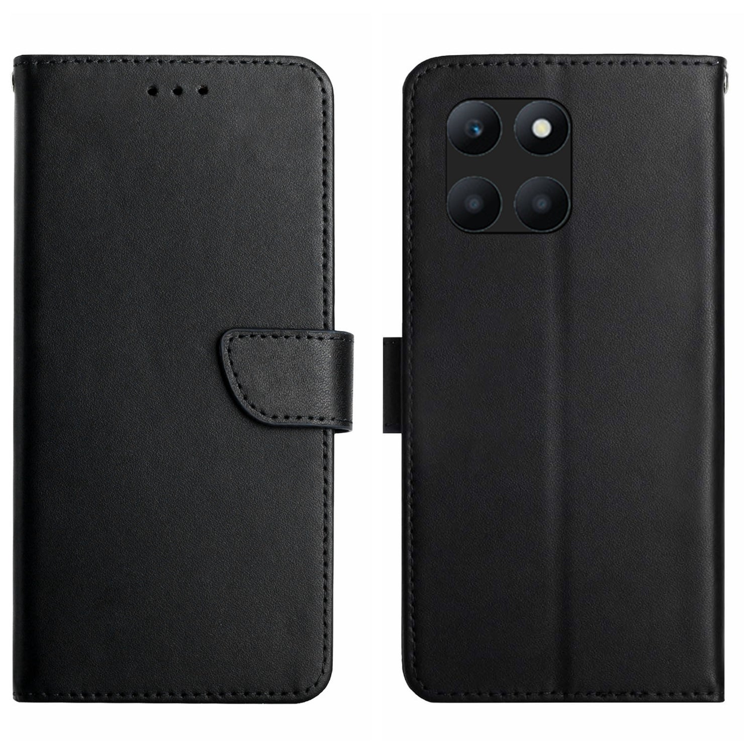 HT02 For Honor X8b 4G Wallet Phone Case Genuine Cow Leather with Viewing Stand Nappa Texture - Blue