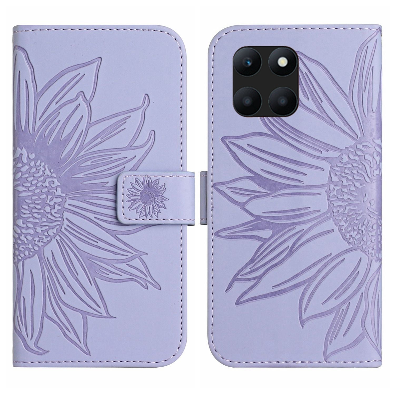 HT04 For Honor X8b 4G Magnetic Phone Case Sunflower Imprint PU Leather Wallet Cover - Red