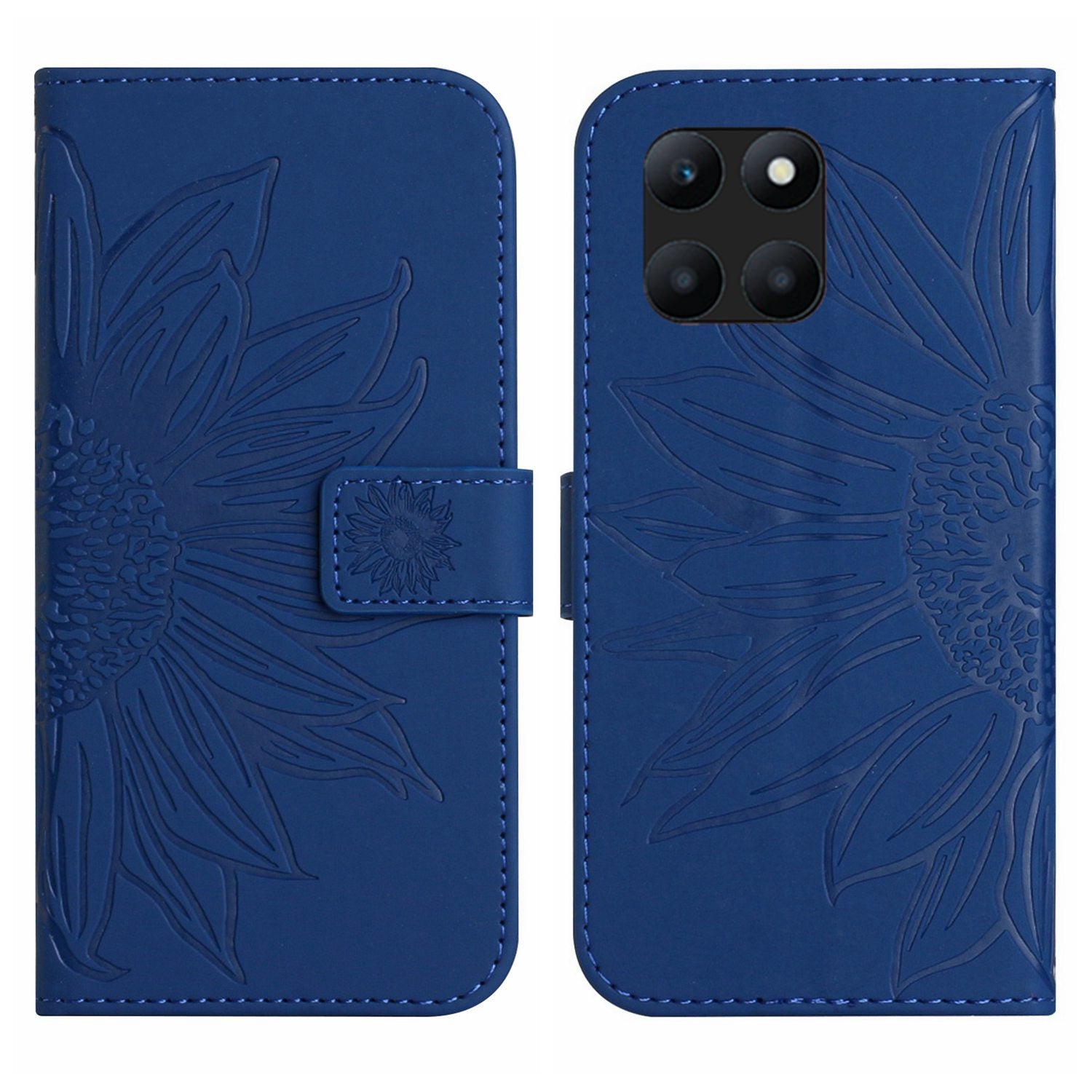 HT04 For Honor X8b 4G Magnetic Phone Case Sunflower Imprint PU Leather Wallet Cover - Red