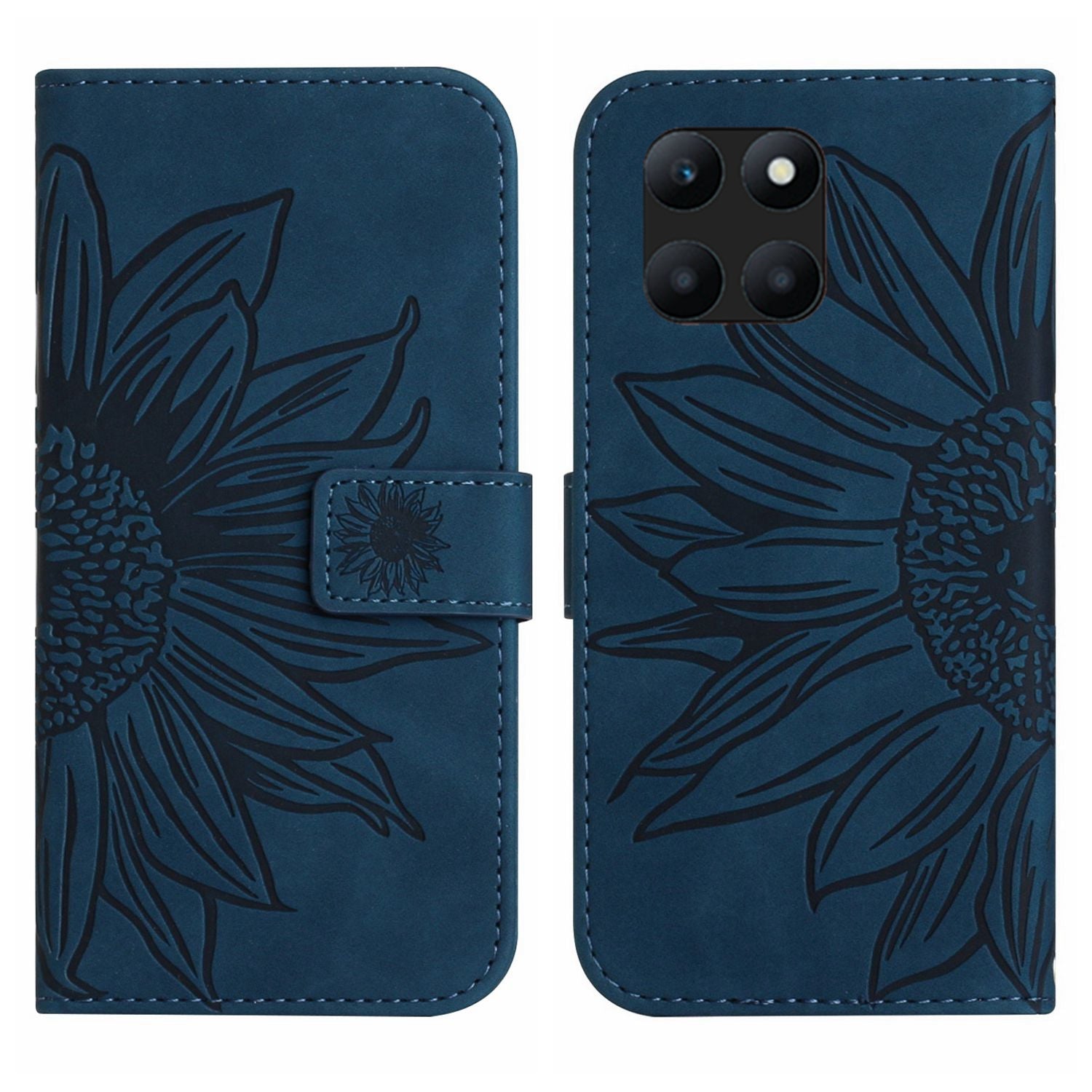 HT04 For Honor X8b 4G Magnetic Phone Case Sunflower Imprint PU Leather Wallet Cover - Red