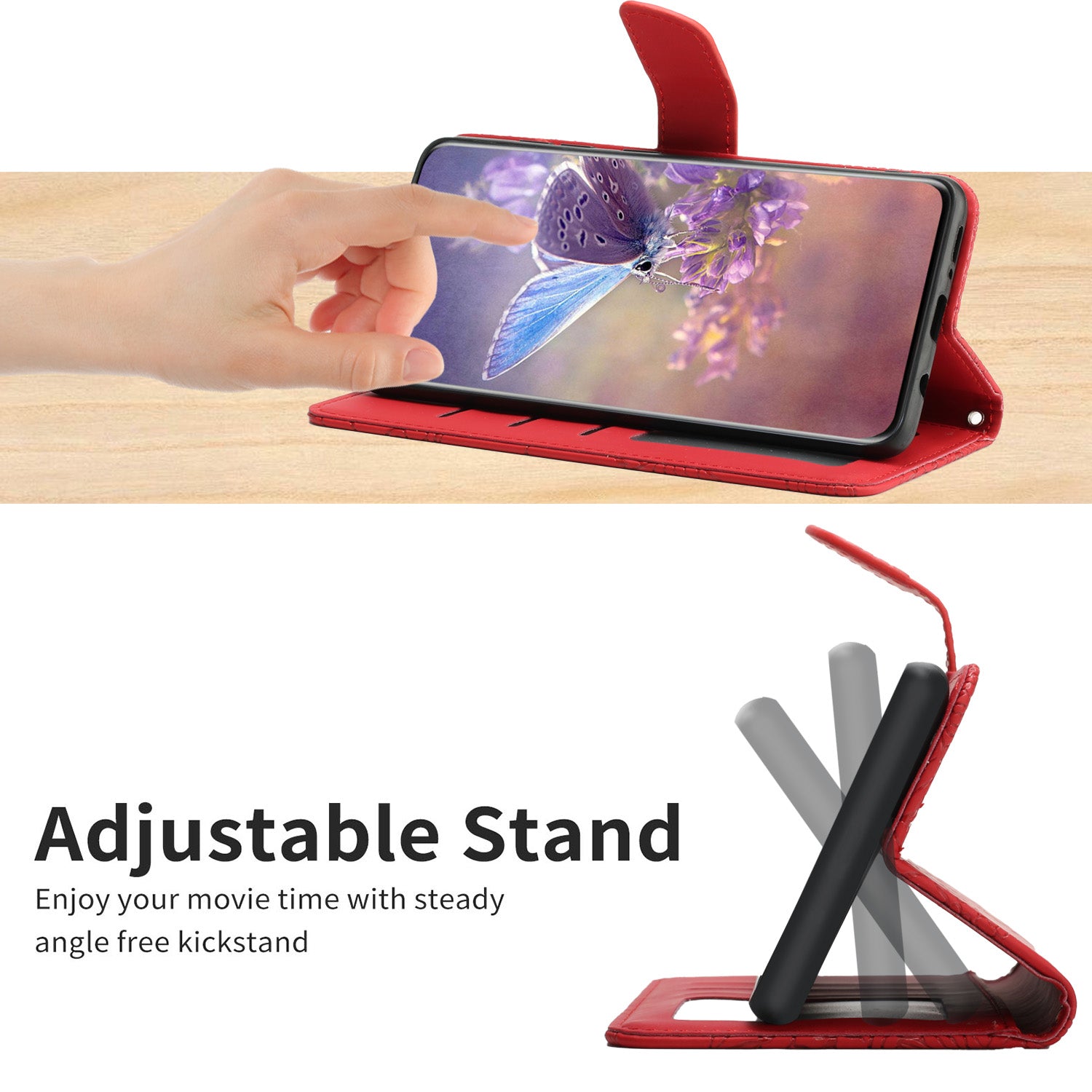 HT03 For Honor X8b 4G Wallet Case Leather Skin-touch Phone Cover with Hand Strap - Red