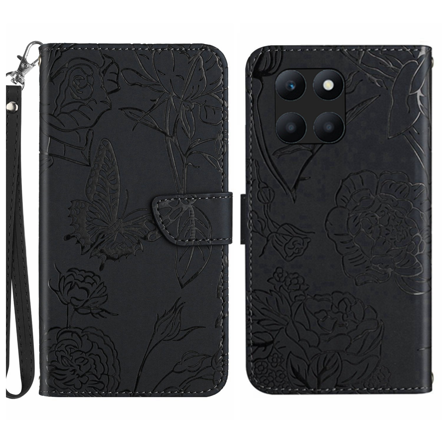 HT03 For Honor X8b 4G Wallet Case Leather Skin-touch Phone Cover with Hand Strap - Red