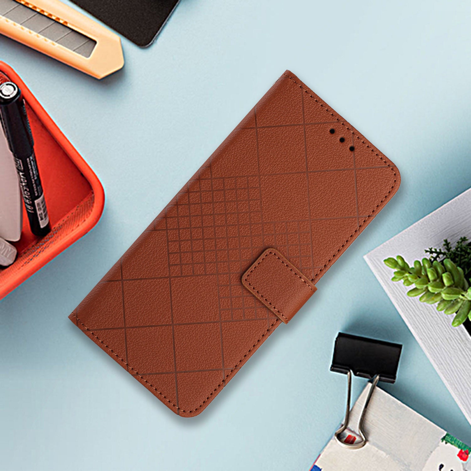 HT06 For Honor X8b 4G Case Leather Imprinted Rhombus Card Slots Phone Cover - Brown