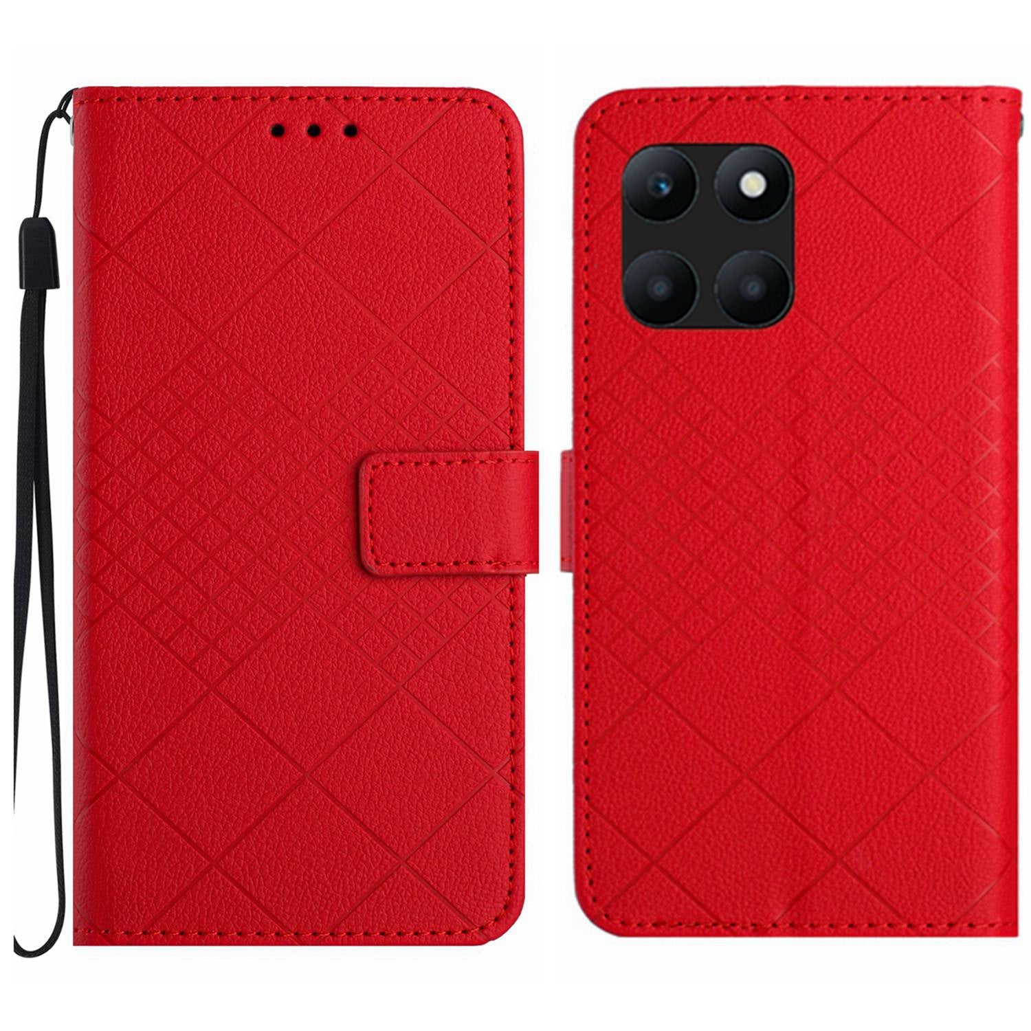HT06 For Honor X8b 4G Case Leather Imprinted Rhombus Card Slots Phone Cover - Brown