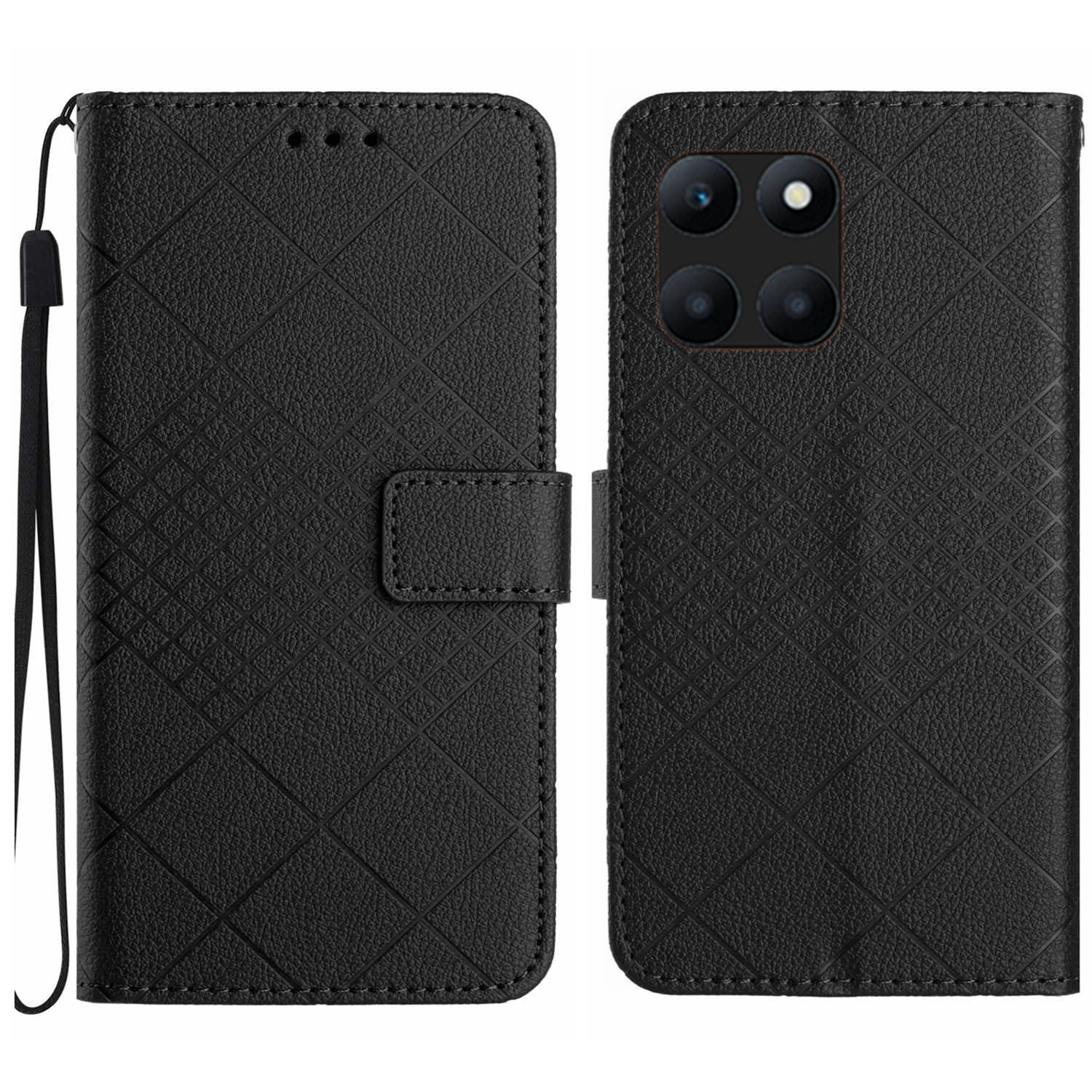HT06 For Honor X8b 4G Case Leather Imprinted Rhombus Card Slots Phone Cover - Brown