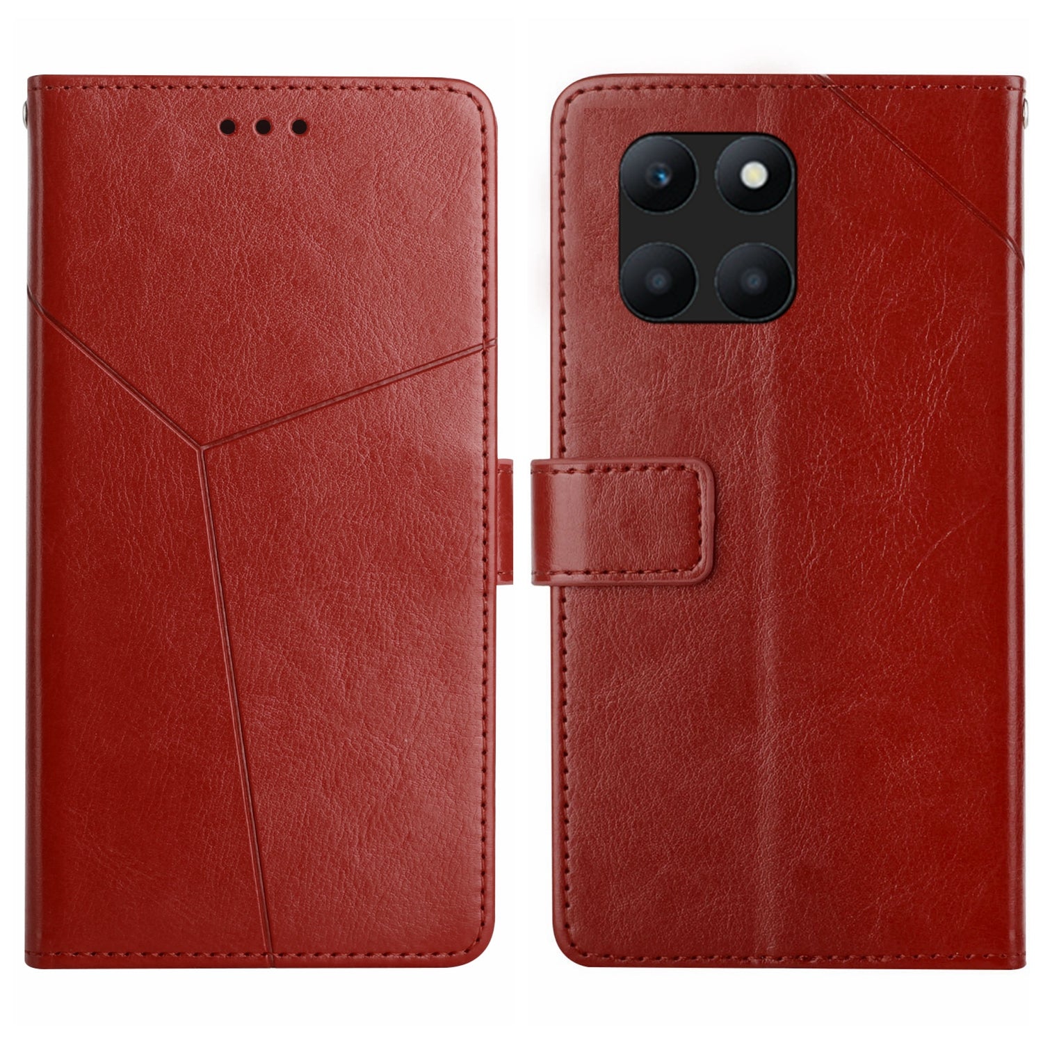 HT01 For Honor X8b 4G Case Y-shaped Line Imprinted Phone Cover with Wrist Strap - Brown