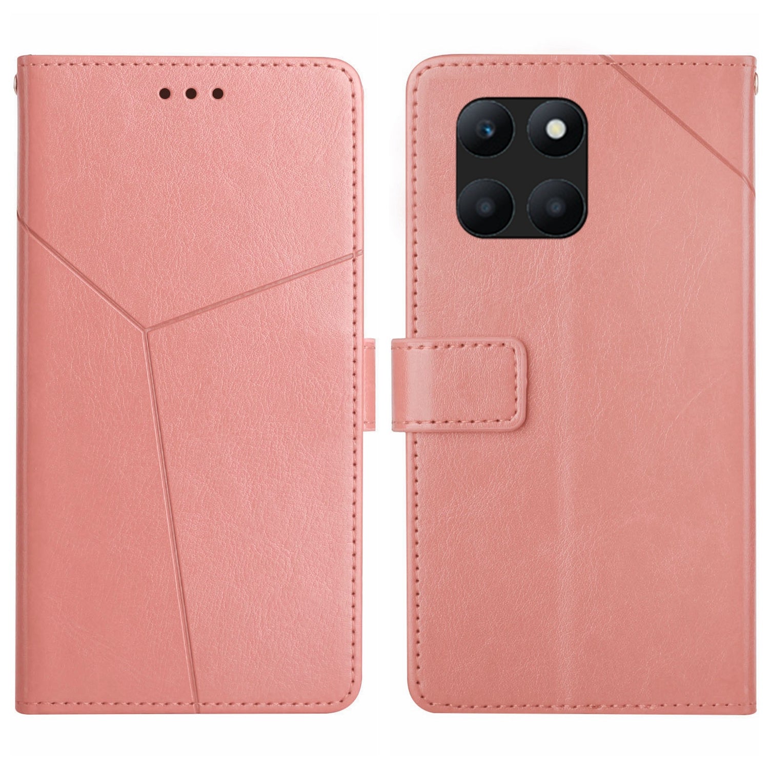 HT01 For Honor X8b 4G Case Y-shaped Line Imprinted Phone Cover with Wrist Strap - Brown