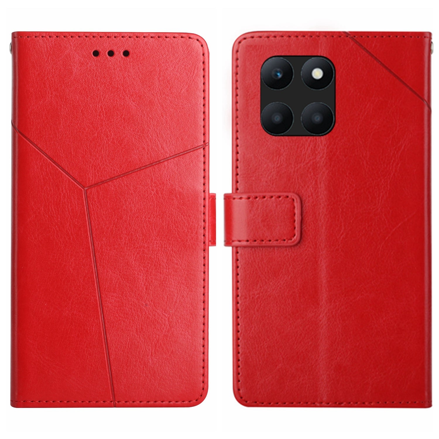 HT01 For Honor X8b 4G Case Y-shaped Line Imprinted Phone Cover with Wrist Strap - Brown