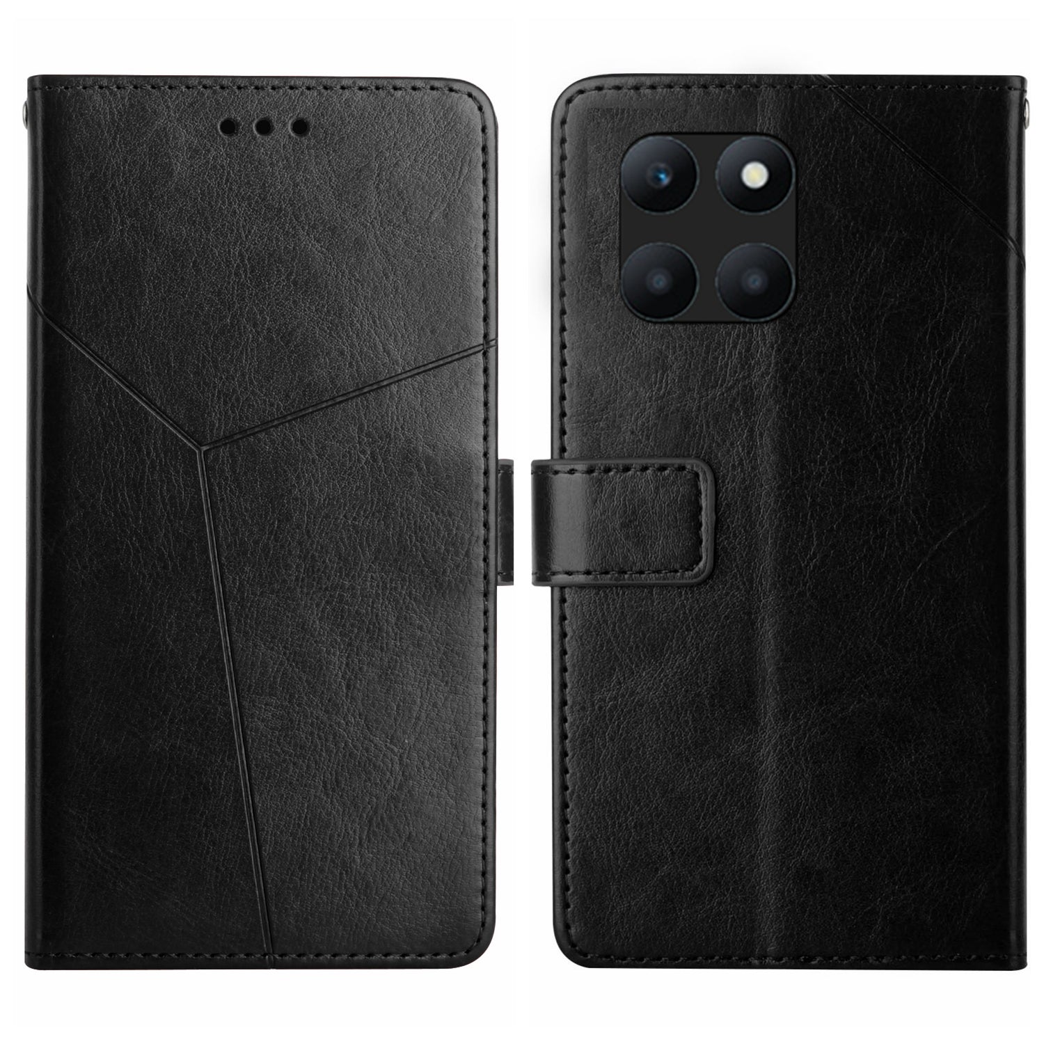 HT01 For Honor X8b 4G Case Y-shaped Line Imprinted Phone Cover with Wrist Strap - Brown